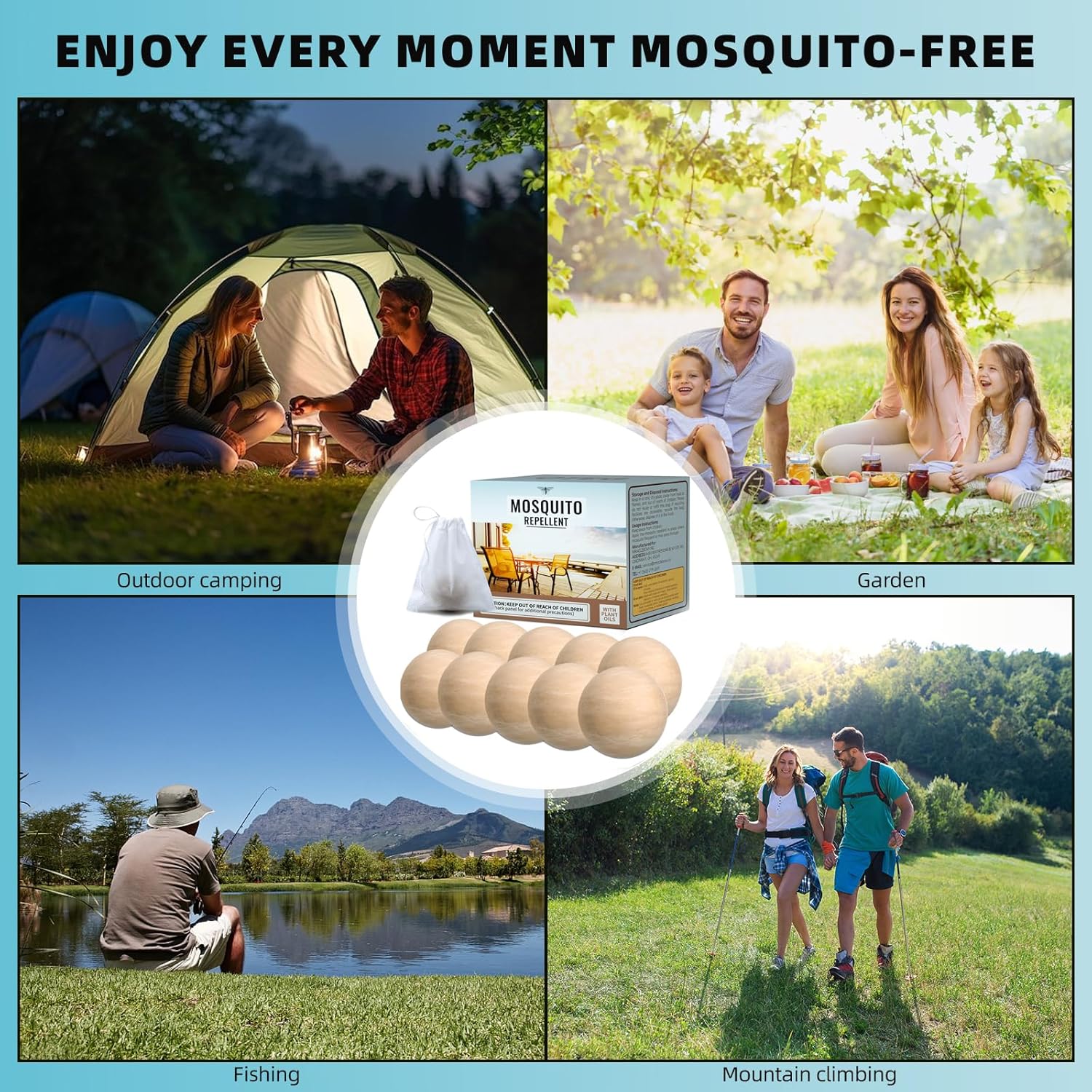 Mosquito Repellent for Patio, Mosquito Repellent 10 Balls, Plant-Based Mosquito Deterrent for Indoor & Outdoor Spaces, Patio/Yard/Camping/Travel