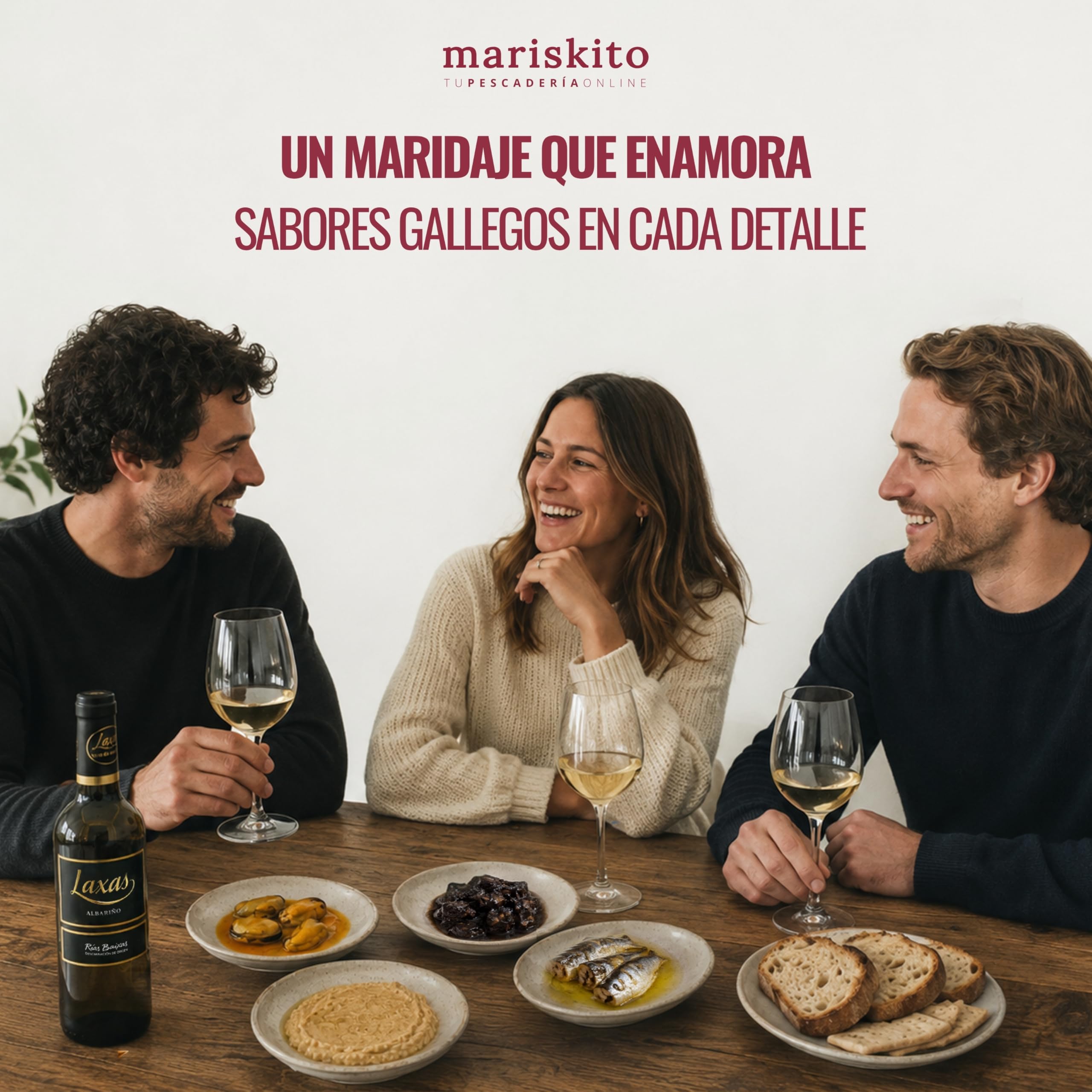 Caja Regalo Gourmet con Albariño Laxas y Conservas Gallegas – Mejillones, Sardinas, Pulpo en Tinta, Paté de Atún – Pack Aperitivo Navidad