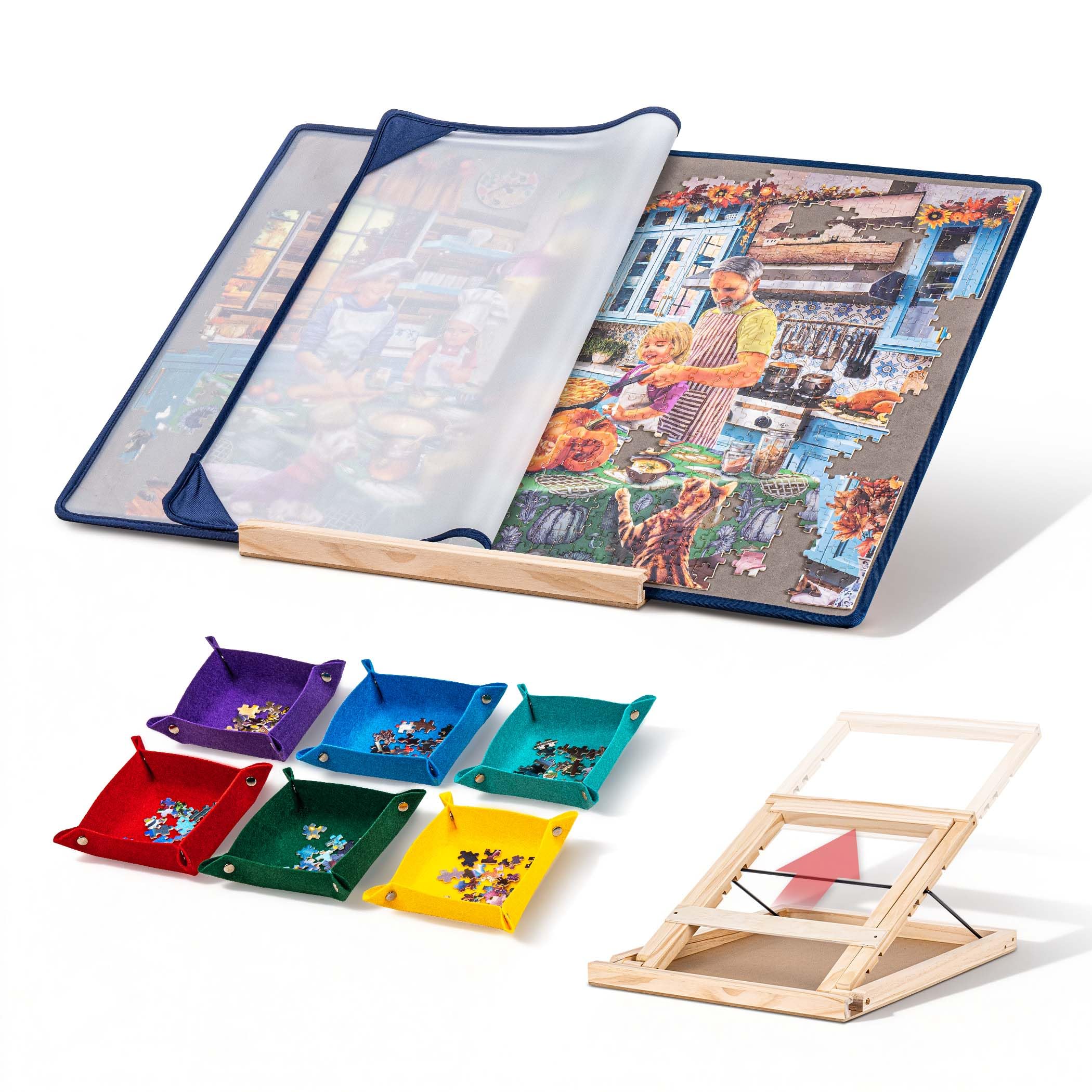 Tektalk Jigsaw Puzzle Board with 3 Angle Adjustable Bracket/Stand, Lightweight Portable Puzzle Mat with Dustproof Cover for Puzzle Storage Saver, Non-Slip Surface, Up to 1000 Pieces - Gray