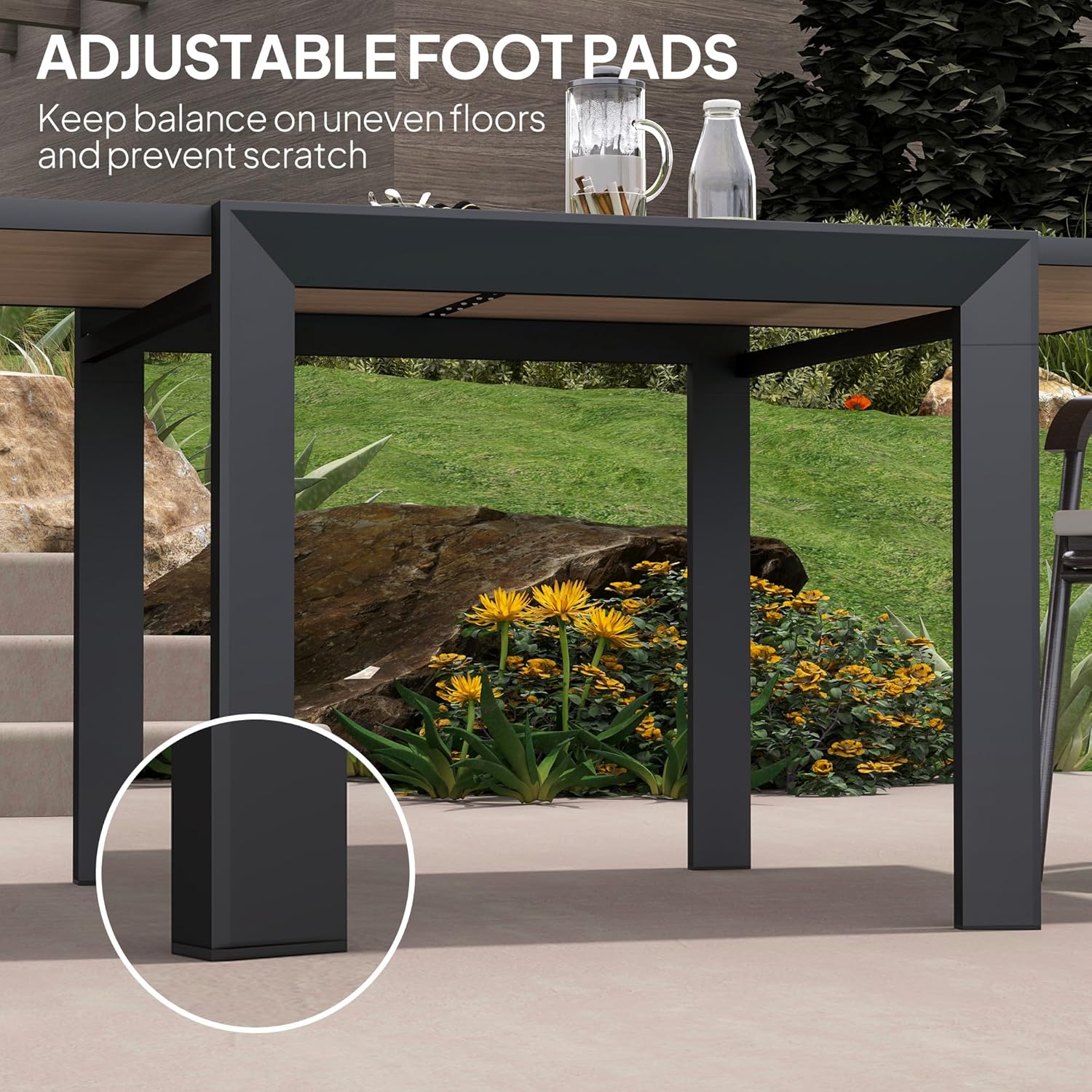 Outsunny Aluminum Outdoor Dining Table, 35.5"–71" Expandable Patio Table for 4–6 People, Square/Rectangular Outdoor Furniture with Slatted Wood Grain Top for Backyard, Porch, Deck, Natural Wood