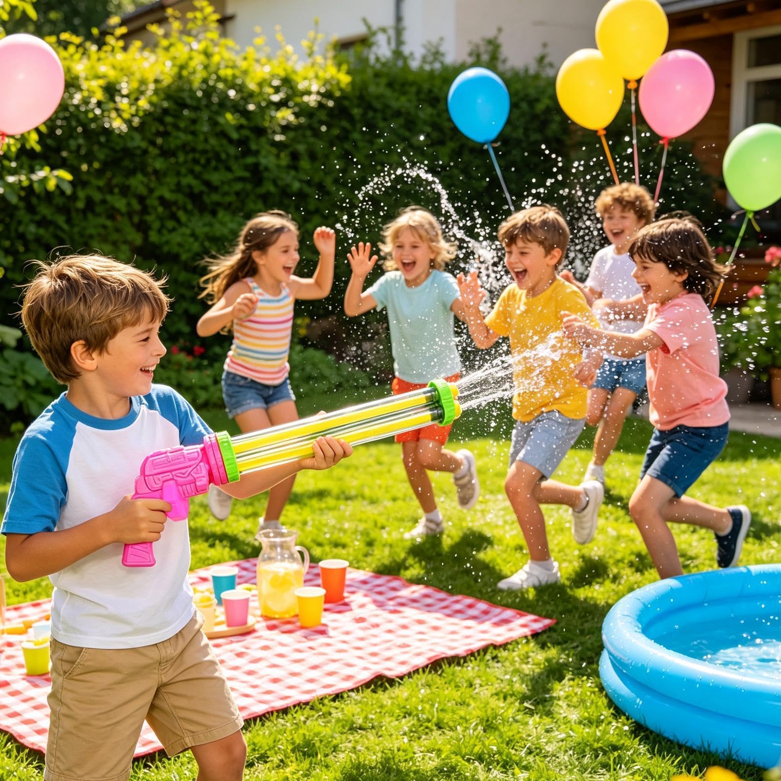 Lanzador de Agua Infantil Juguete Veraniego Exterior Multitubo Extraíble | Juguetes Combate Acuático Infantiles Niños Adultos Cumpleaños Parque Camping Jardín Césped Patio Trasero Reuniones