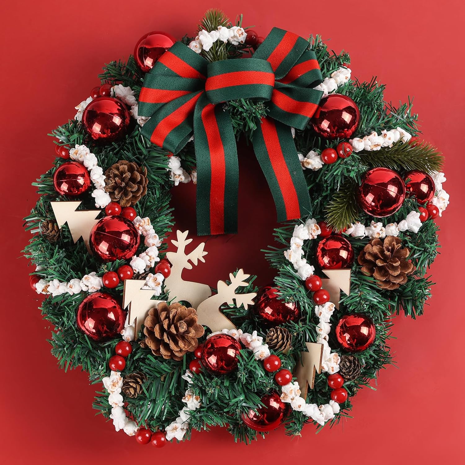 TFTAFAN 12 feet Christmas Tree Garland Artificial Popcorn Garlands Bead Garland Xmas Holiday Vintage Decor Fake Popcorn Vintage Garlands Christmas Tree Wreaths Fence Fireplace HX-039 White/Red