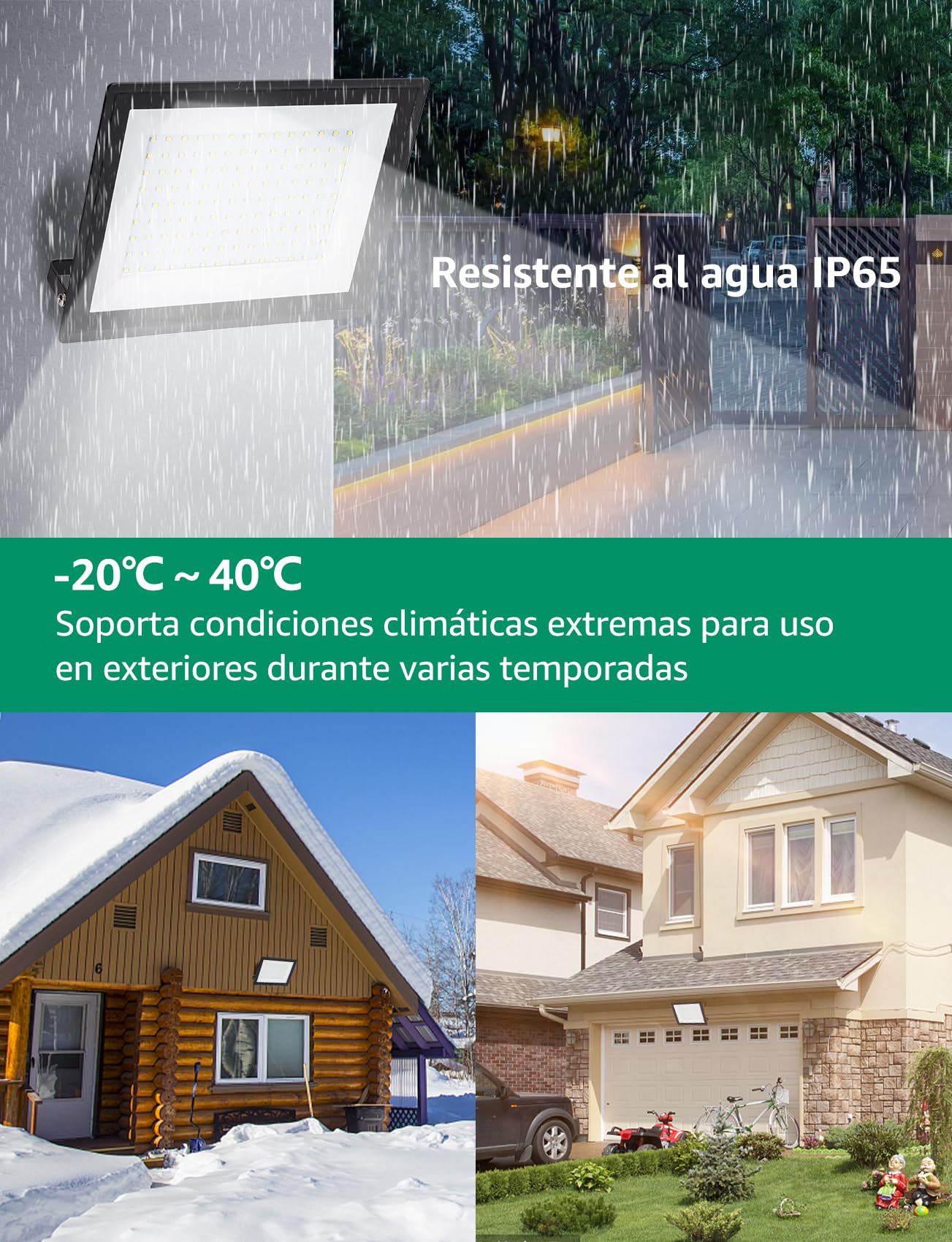 Aigostar Proyector LED exterior 100 W 8700 lm blanco frío 6500 K IP65 impermeable para jardín, patio, garaje