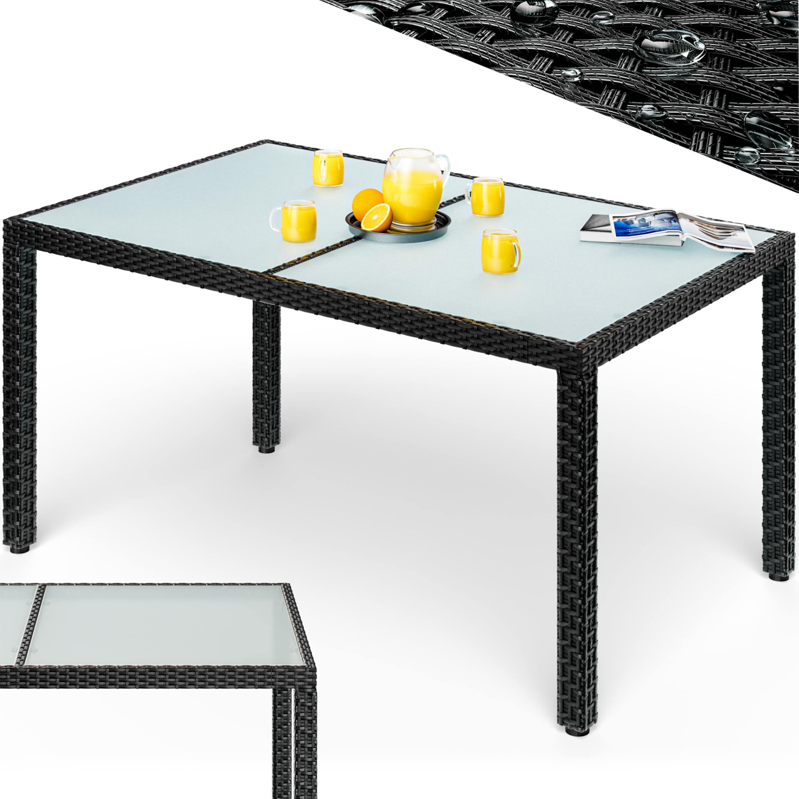 Casaria® Gartentisch Wetterfest 150x90cm Polyrattan Balkontisch Höhenverstellbar 5mm Sicherheitsglas Garten Terrasse Tisch Gartenmöbel Outdoor Schwarz