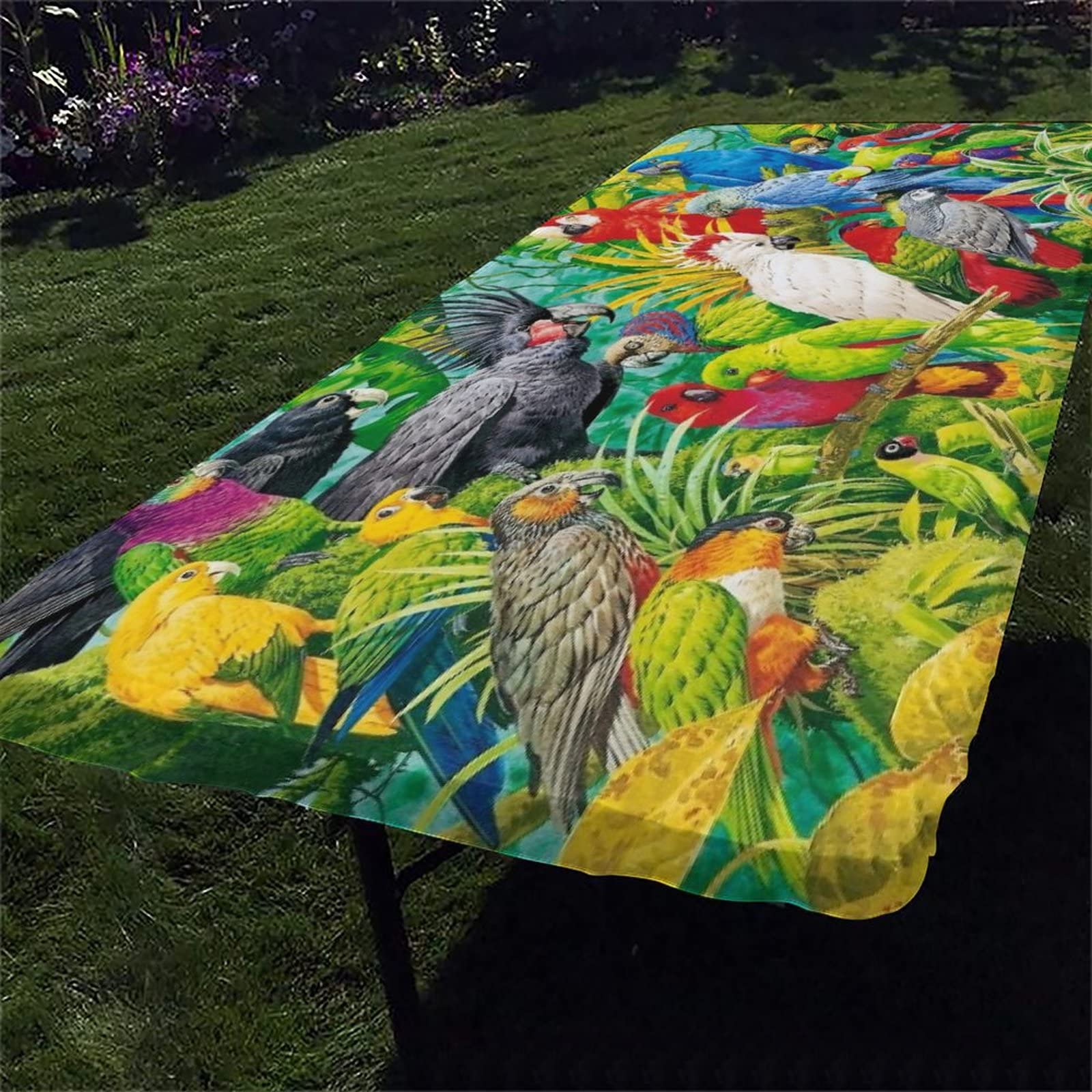 SongYi Floral Tablecloth Rectangle, Waterproof Fitted Table Cloth for Outdoor Picnic Parties, Flower Bird Pattern Elastic Edged Washable Table Cover for 6 Foot Folding Table, Multicolor