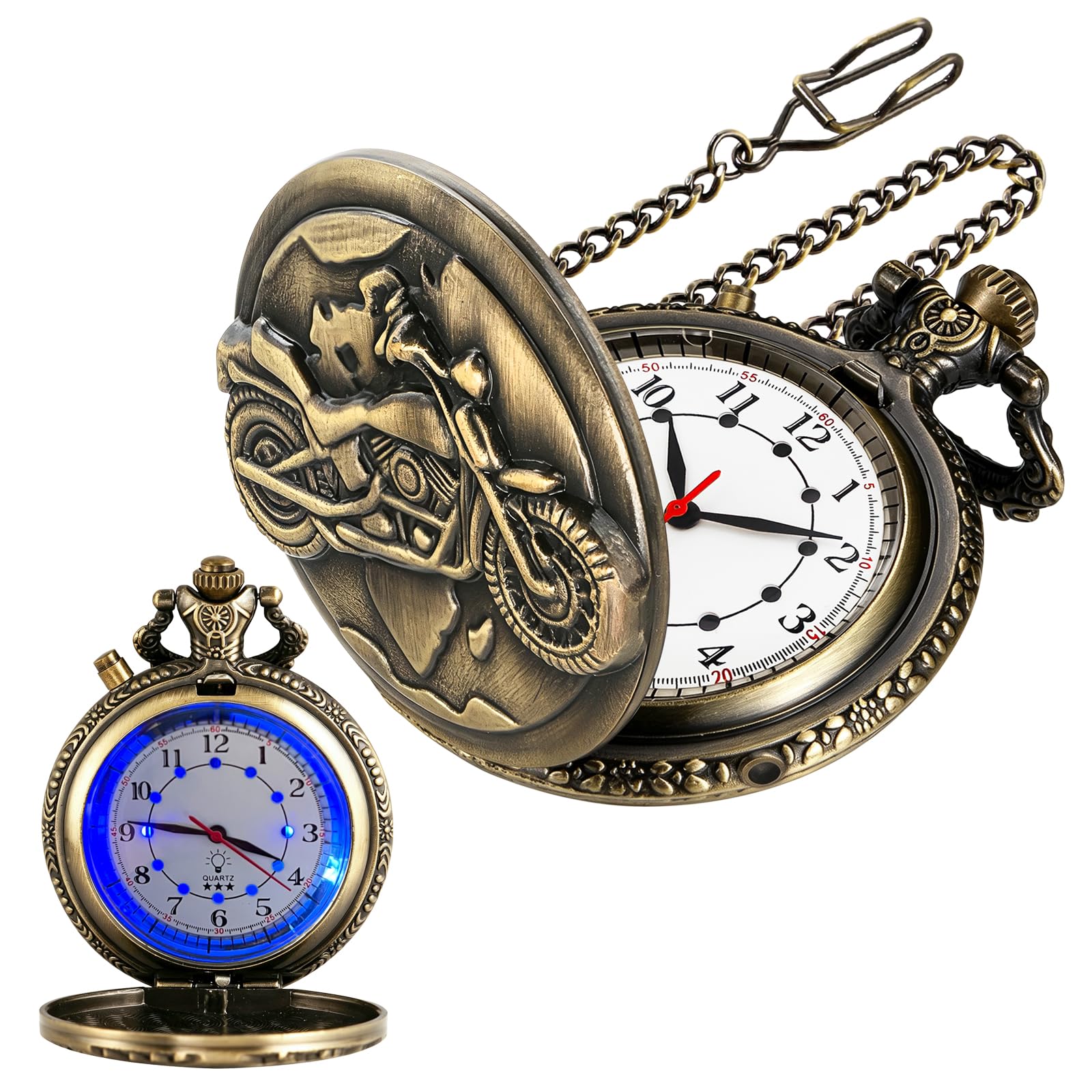 Pocket Watch with LED Lights, Creative Arabic Numeral Dial for Men's Pocket Watch