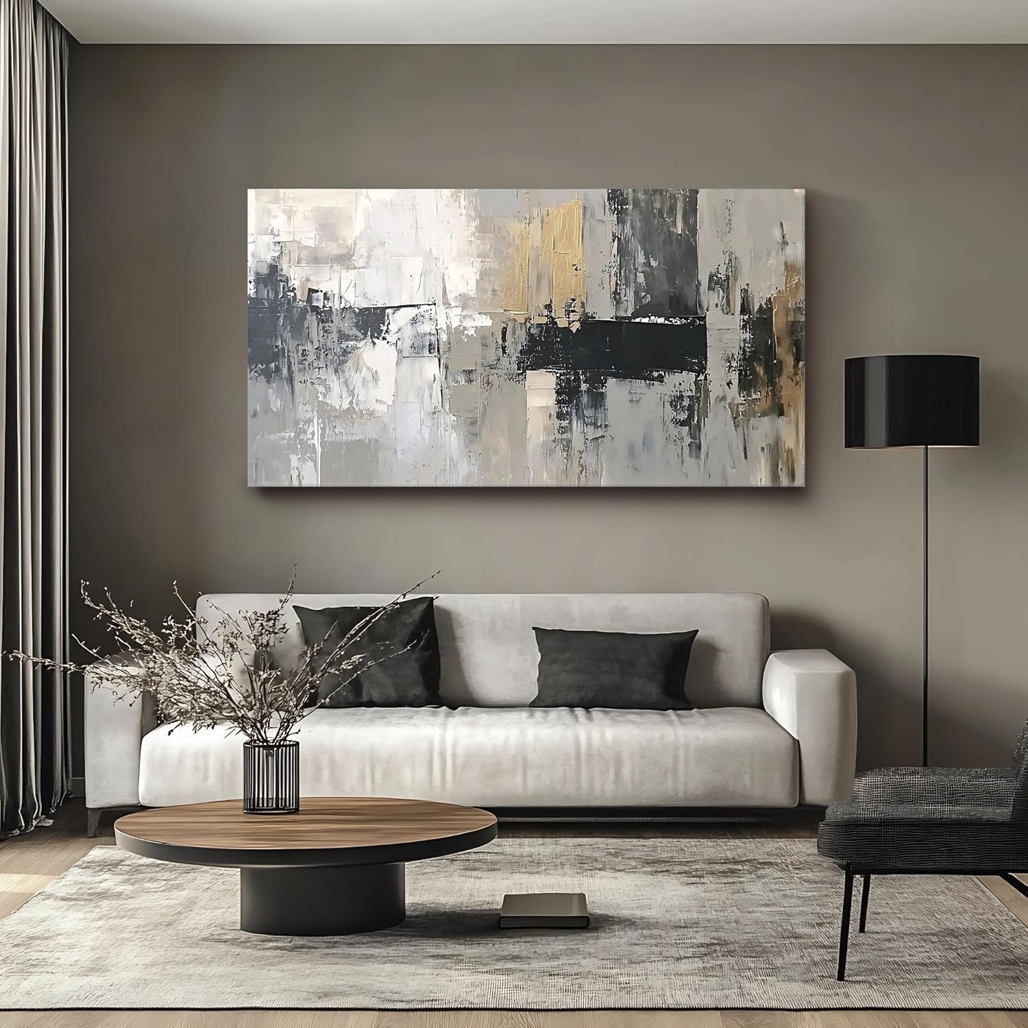 Iallbin Abstract Canvas Wall Art, Large Wall Art for Living Room, for Wall Modern Paintings Wall Decor Living Room (Abstract, Gray, 48L x 24W)