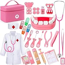 Ophy - 3 Year Old 40 Pieces Kids Gift Wooden 3 Year Old Wooden Toy Briefcase with Functional Stethoscope Complete and Storage Bag