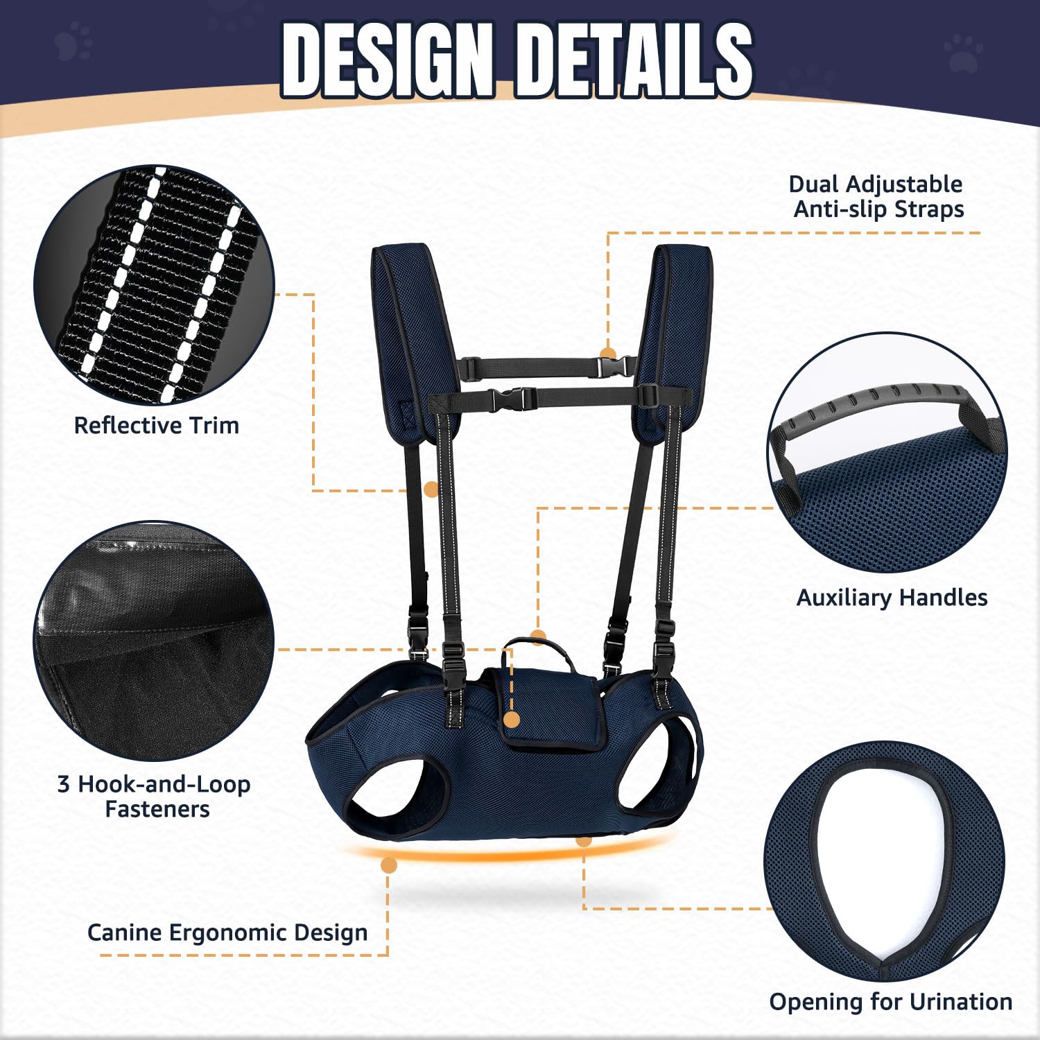 SlowTon Harnais de Levage pour Chien de Grande Taille - Porte-Chien à Corps Complet avec Sangles réglables et poignée de contrôle, Sac à Dos de Soutien Respirant pour Chiens âgés, blessés