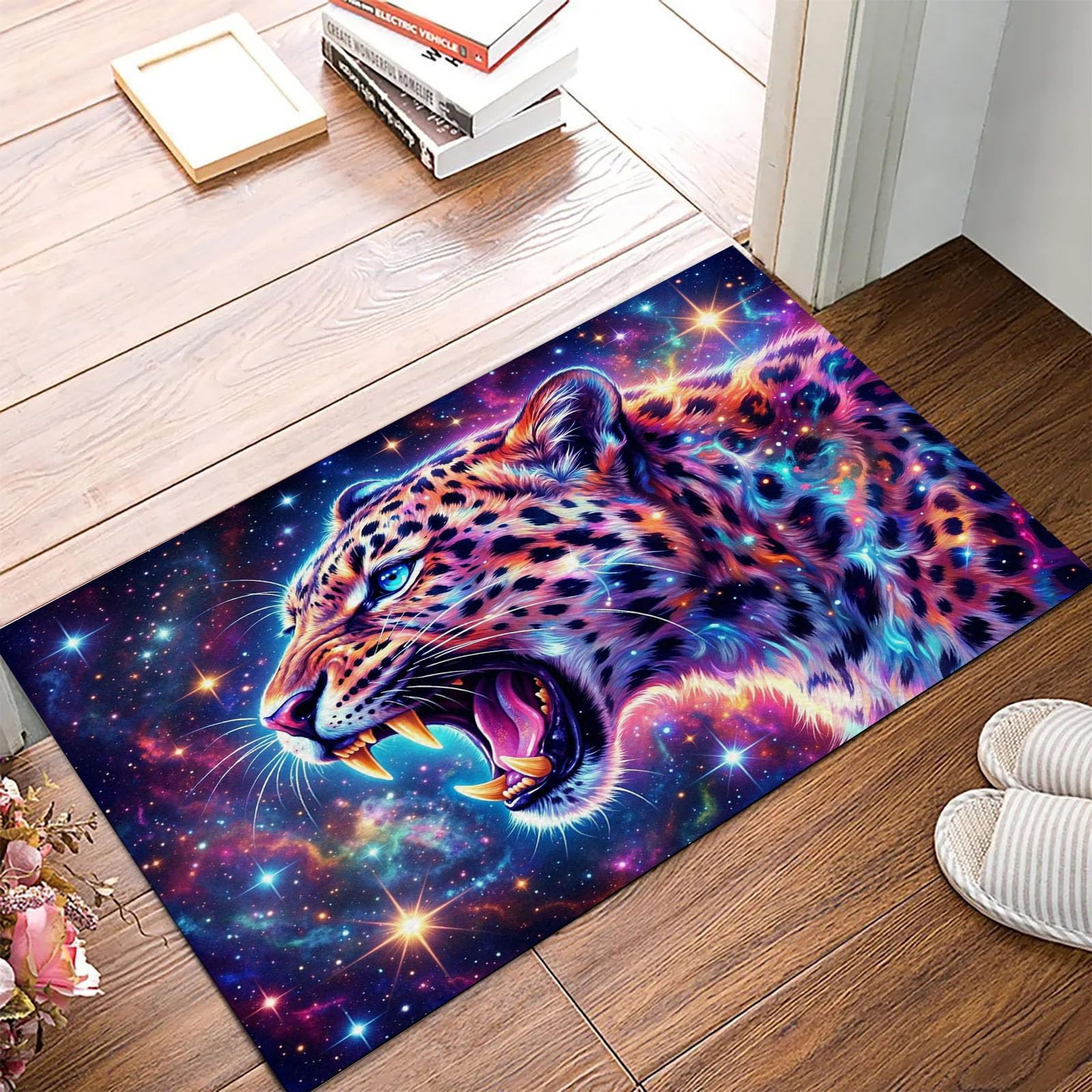 Paillasson Lavable Salon et Cuisine Tapis Guépard Féroce Bleu Profond