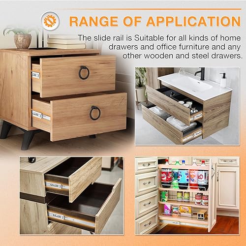 Miniatura 7 de YENUO Cajón de extensión completa de acero inoxidable con cierre suave para montaje lateral de 10, 12, 14, 16, 18, 20, 22, 24 pulgadas, guía de