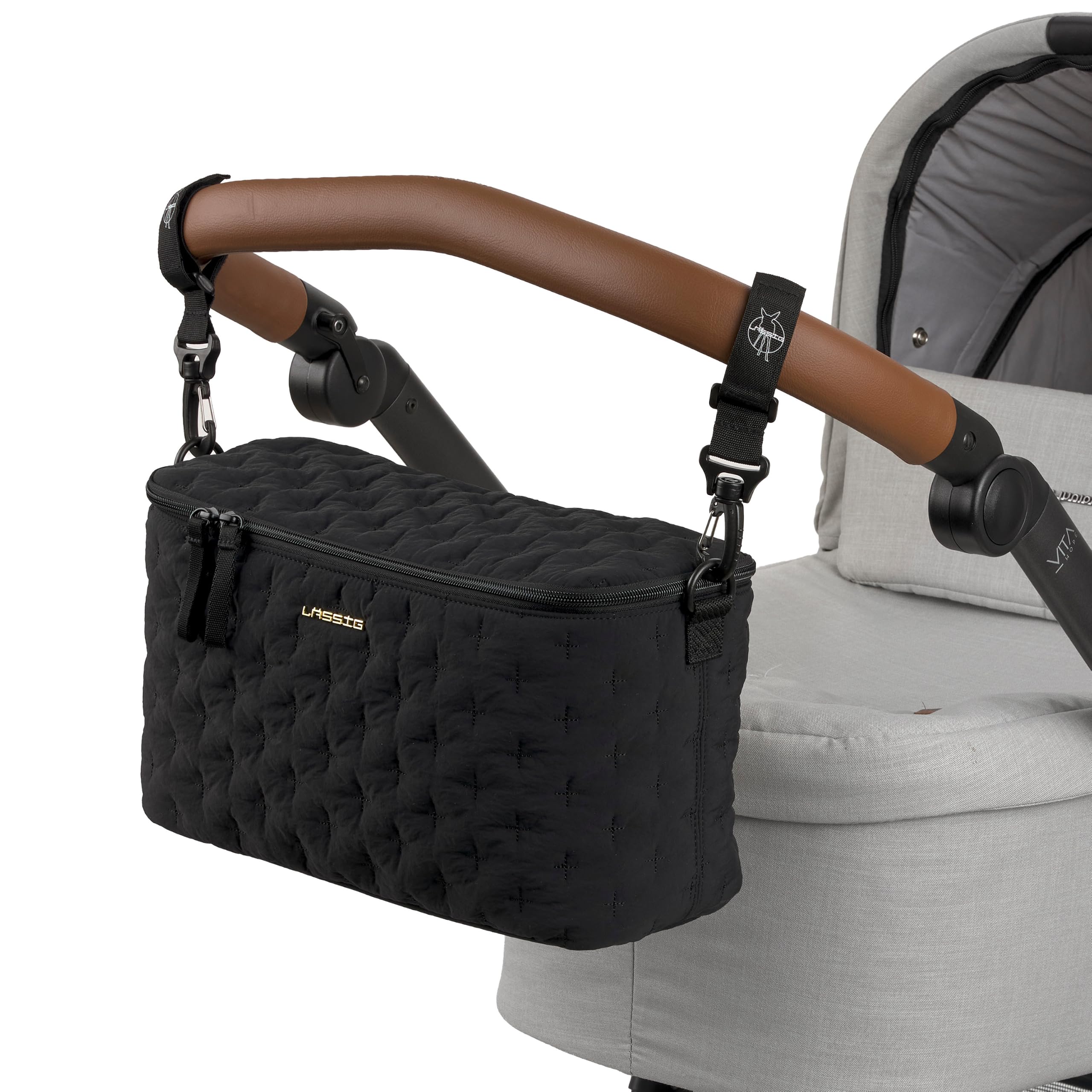 LÄSSIG Kinderwagen Buggy Organizer Enoa mit Befestigung Quilted Black | Kinderwagentasche, Buggy Organizer, Kinderwagen Organizer, Wickelorganizer