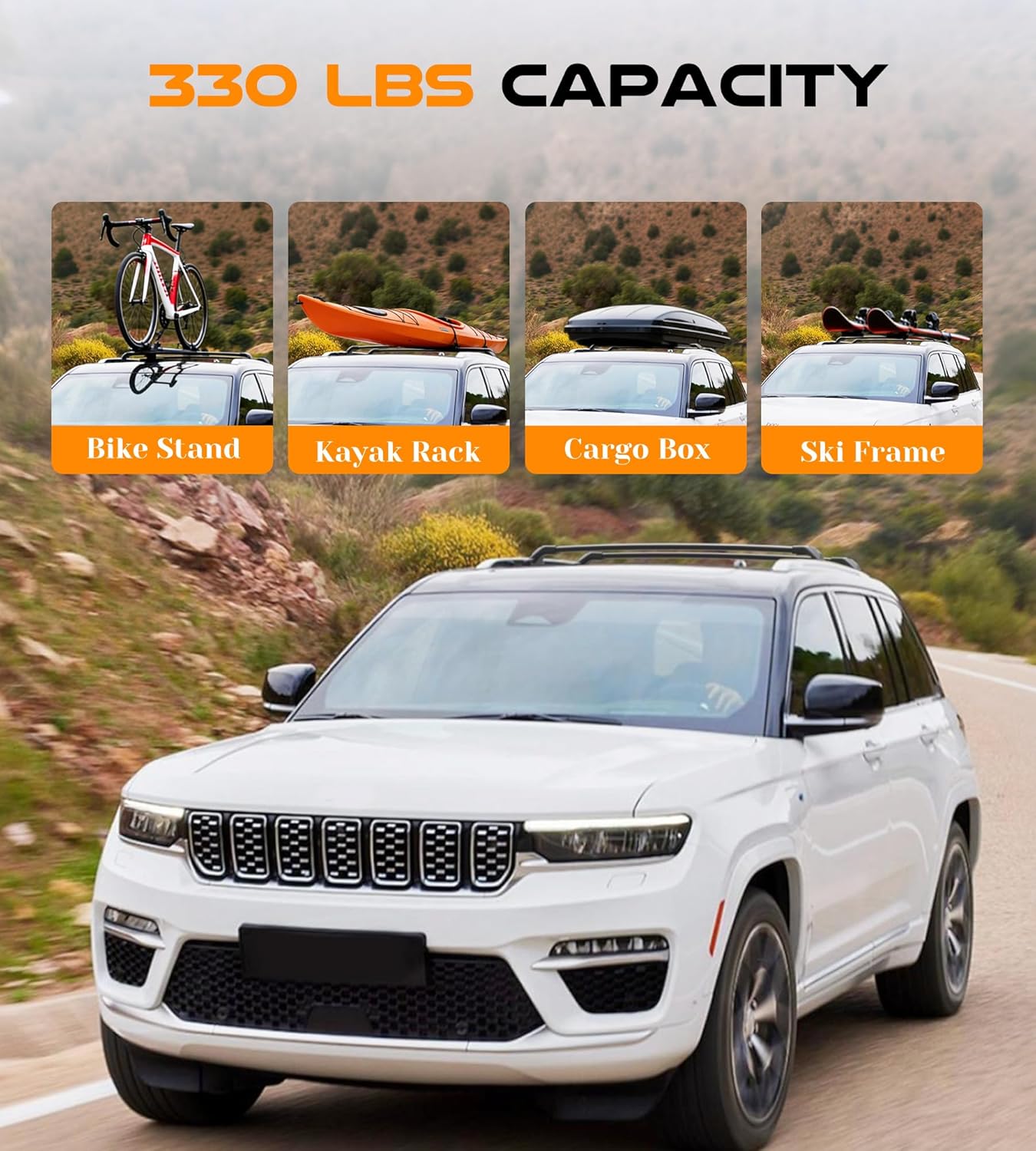 Snailfly 330 LBS Lockable Roof Rack Cross Bars Fit for Jeep Grand Cherokee L 2021-2026 & Grand Cherokee WL 2022-2025 2026, Aluminum Crossbars, Rooftop Luggage Cargo Carrier Accessories for Kayak Bike