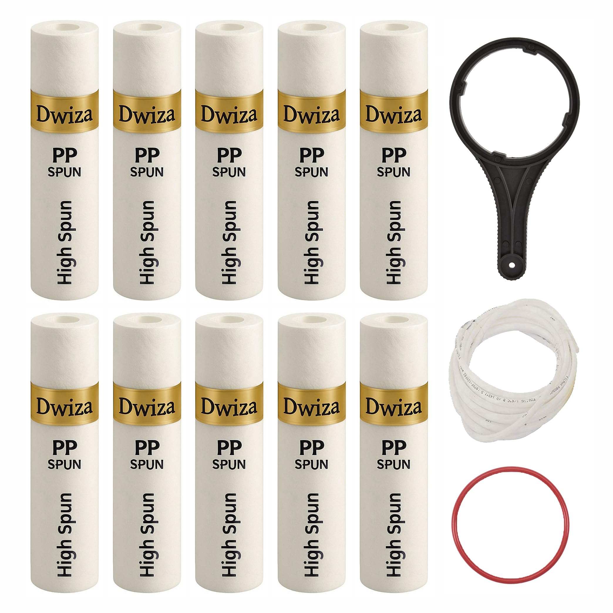 Dwiza Enterprise 10 Inch High Density PP Spun Filters for All Type RO Water Purifiers | 5 Micron Water Filter Candle | Pre-Filter Cartridge | Outer Filter Candle - [10 Spun Filters]