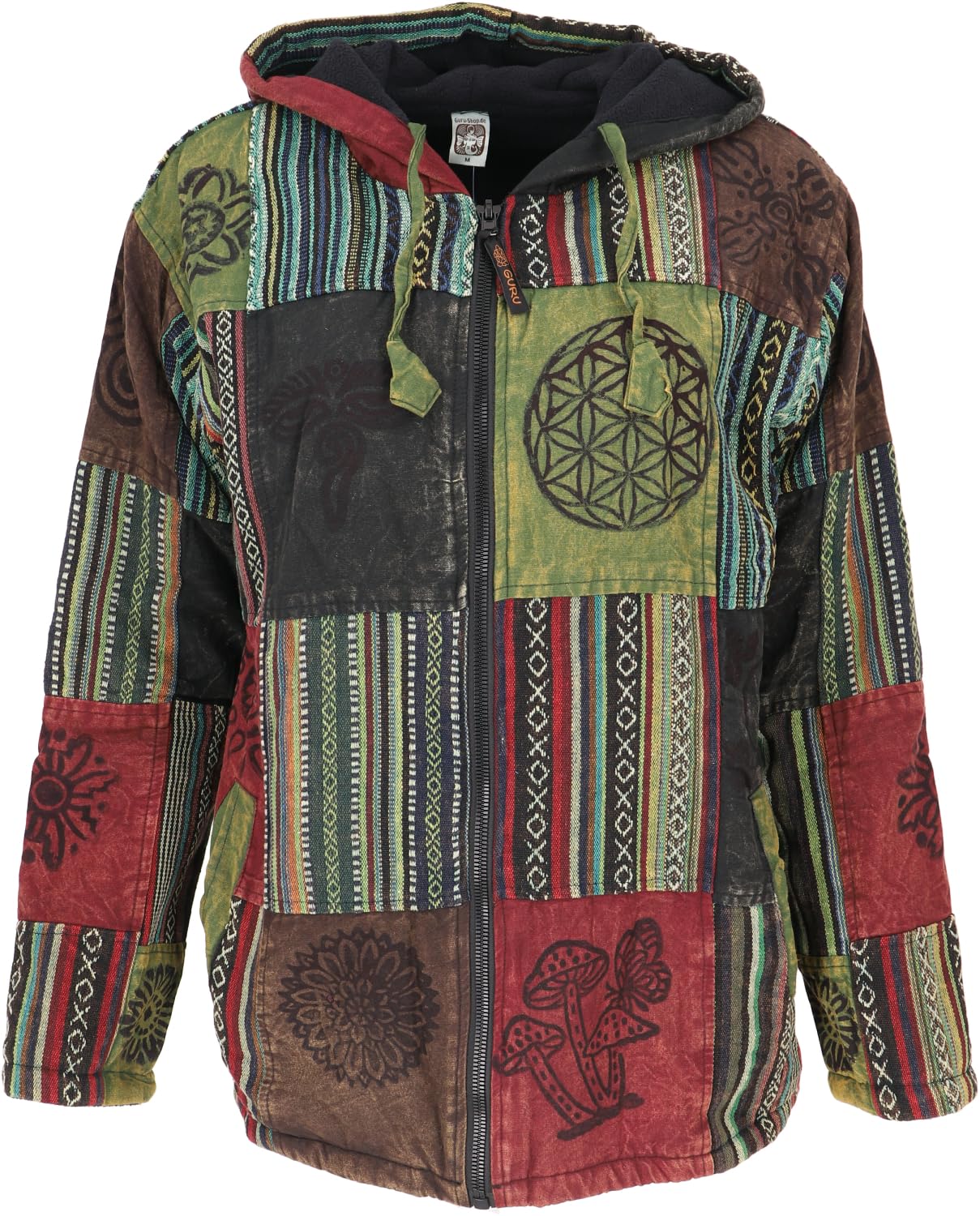 GURU SHOP Goa Giacca Patchwork Felpa Uomo Sintetico, Marrone/multicolore, M