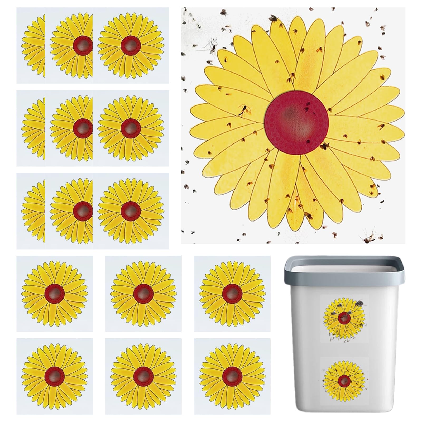 16PCS Window Fly Traps, Sunflower Style Window Fly Stickers, Fruit Fly Trap Insect Flies Wasp Pest Killer - 4 Packs x 4 Traps Each Package