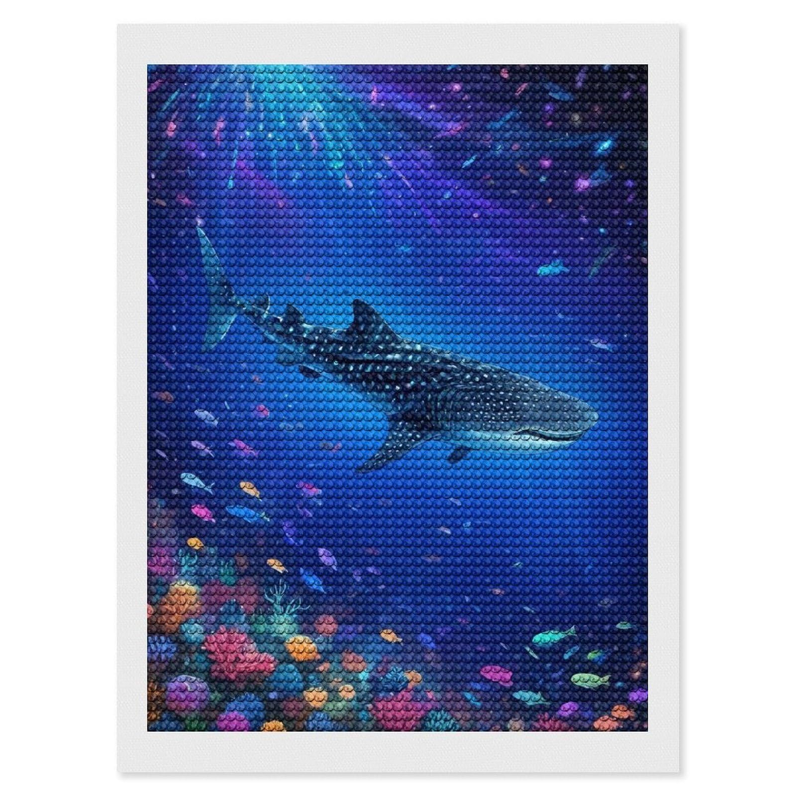 Junmoney Whale Shark Underwater(3) DIY Diamond Art Canvas Kit 12"x16", Relaxing DIY, Sparkling Crystal Beads, Vintage Style Decor, Holiday Gift Idea