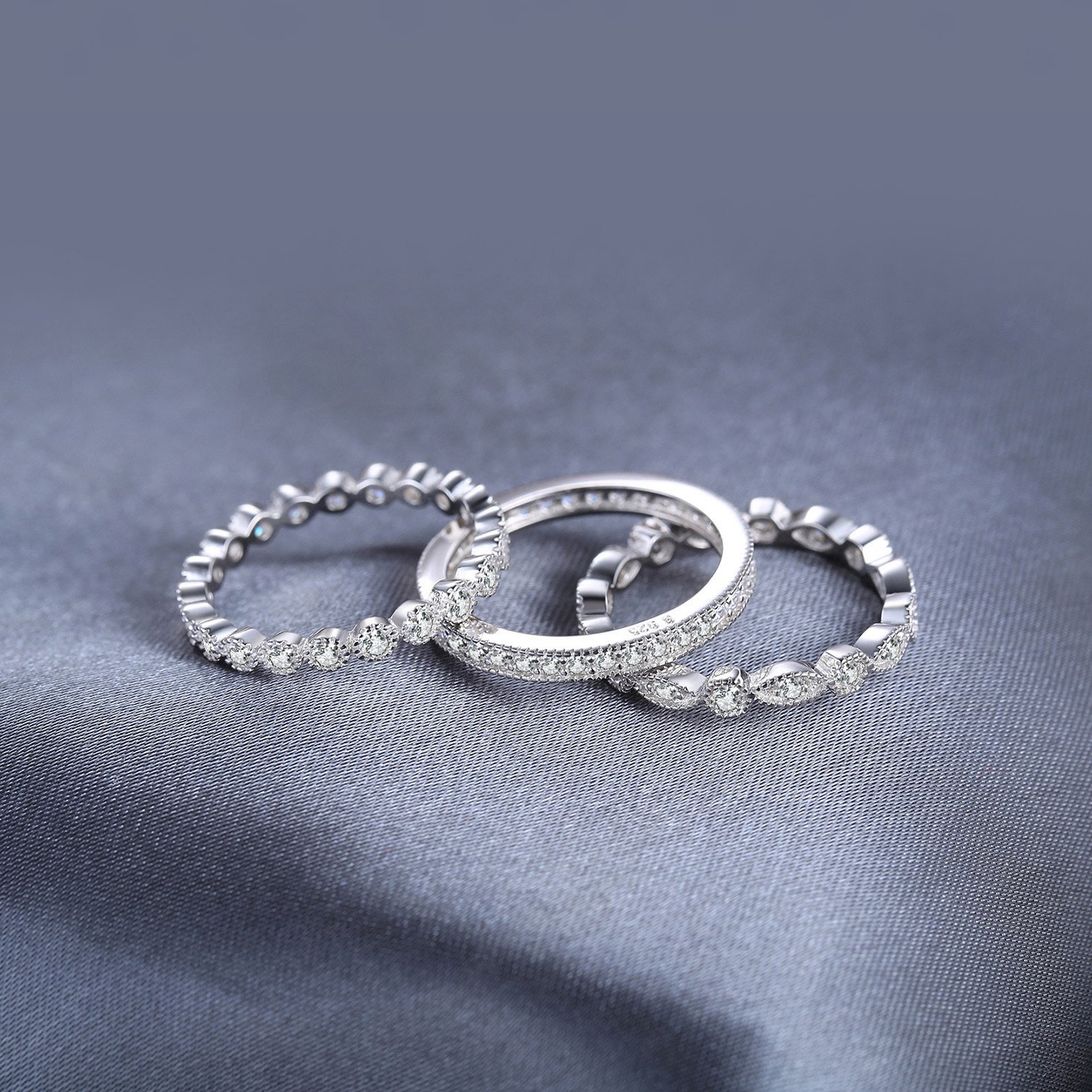 JewelryPalace Marquesa Anillo Mujer Plata Oro 14k Oro Rosa, Banda Boda Apilable de Moda con Circonita, Alianzas Boda Anillos Eternity con Piedra, Joyas de Mujer Conjunto Anillos Talla 7-26
