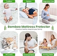 Vista 5 de Hannah Linen Protector de colchón de bambú, 100% impermeable, funda de colchón individual – Funda de colchón de bolsillo profundo ajustable de hasta