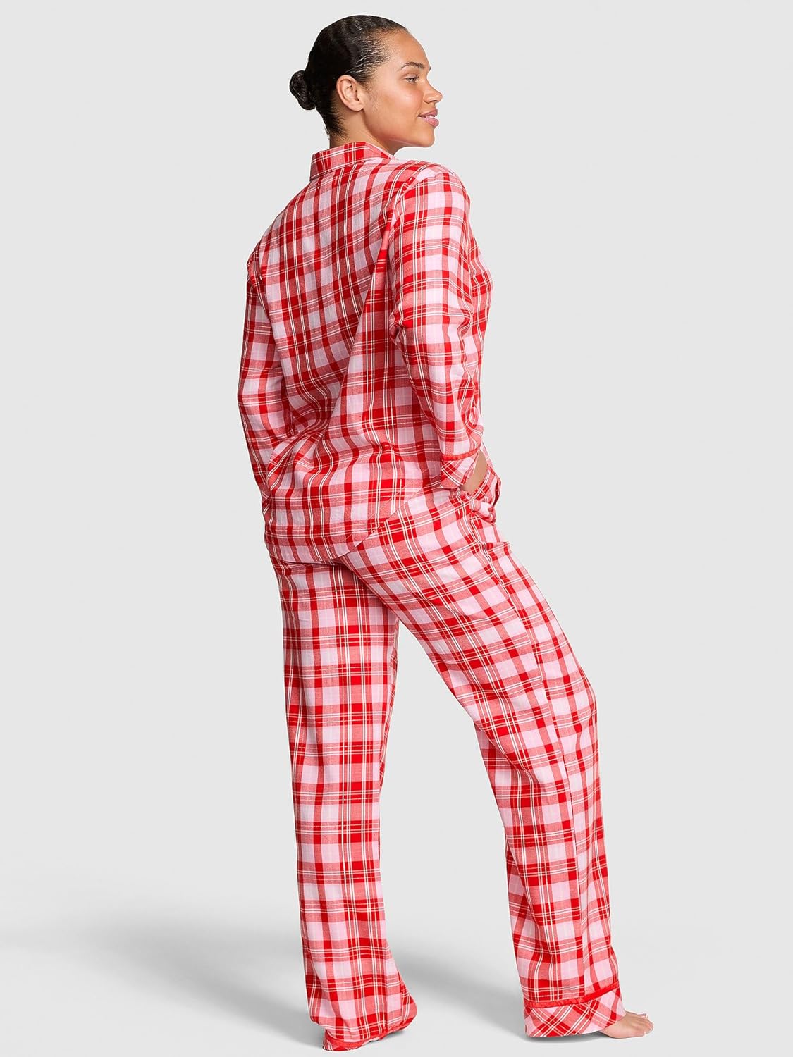 Victoria's Secret Women's PINK Flannel Pajama Set, Long Sleeve Button Down Shirt & Pants, Sleepwear for Women - Image 2