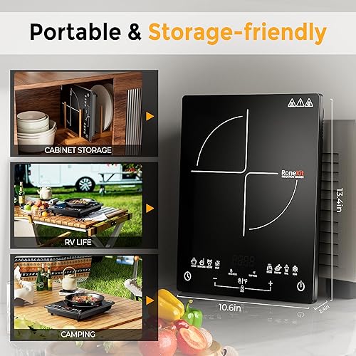Miniatura 4 de Encimera de inducción de 1800 W, estufa eléctrica portátil de 1800 W, 8 funciones preestablecidas y ajustes de temperatura, 2 modos de cocción,