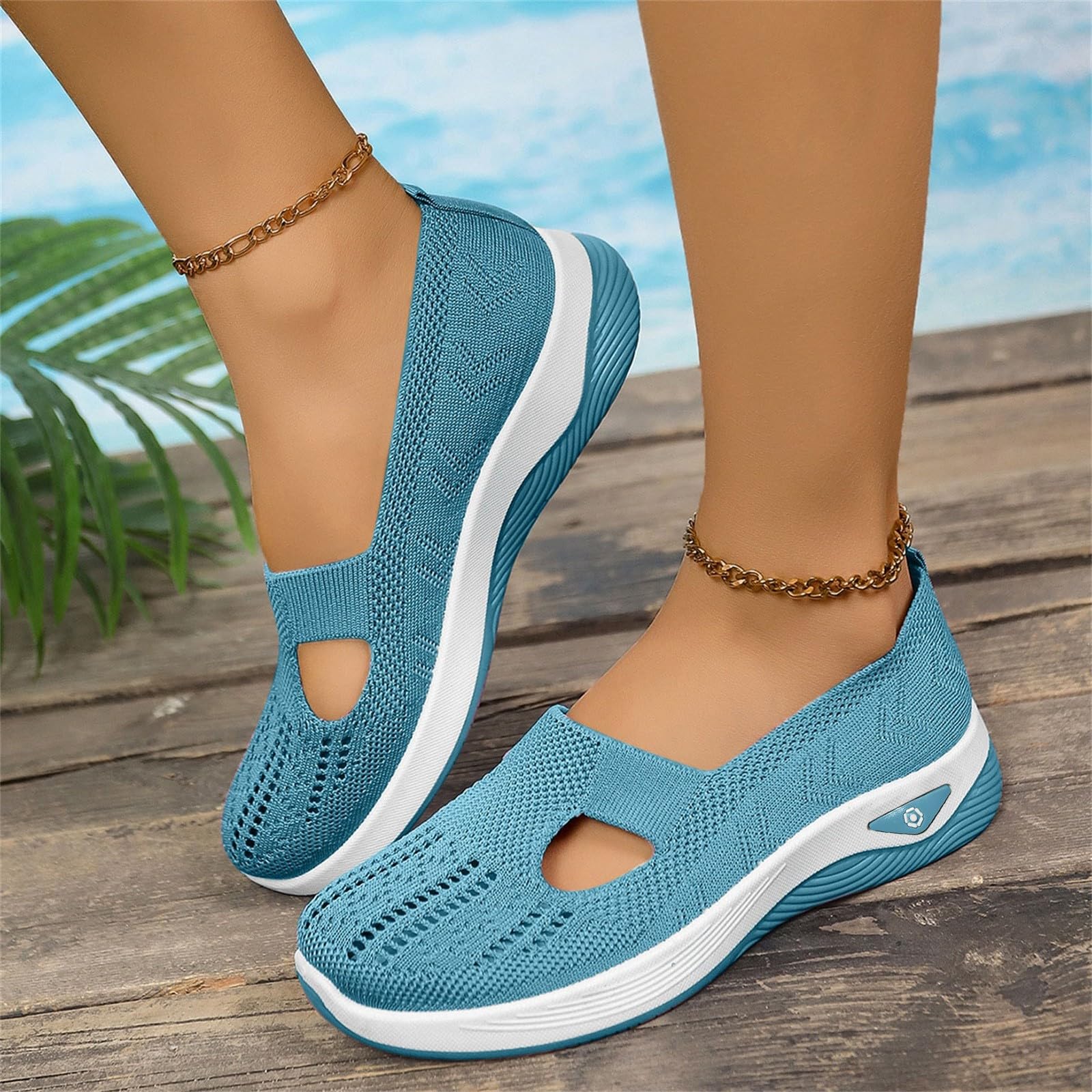 riou Zapatillas Ortopédicos Mujer Verano Malla Comodos Ligeros Zapatos sin Cordones para Caminar Transpirables y Antideslizantes Zapatos para Ancianos Soporte de Arco Sandalias Senderismo