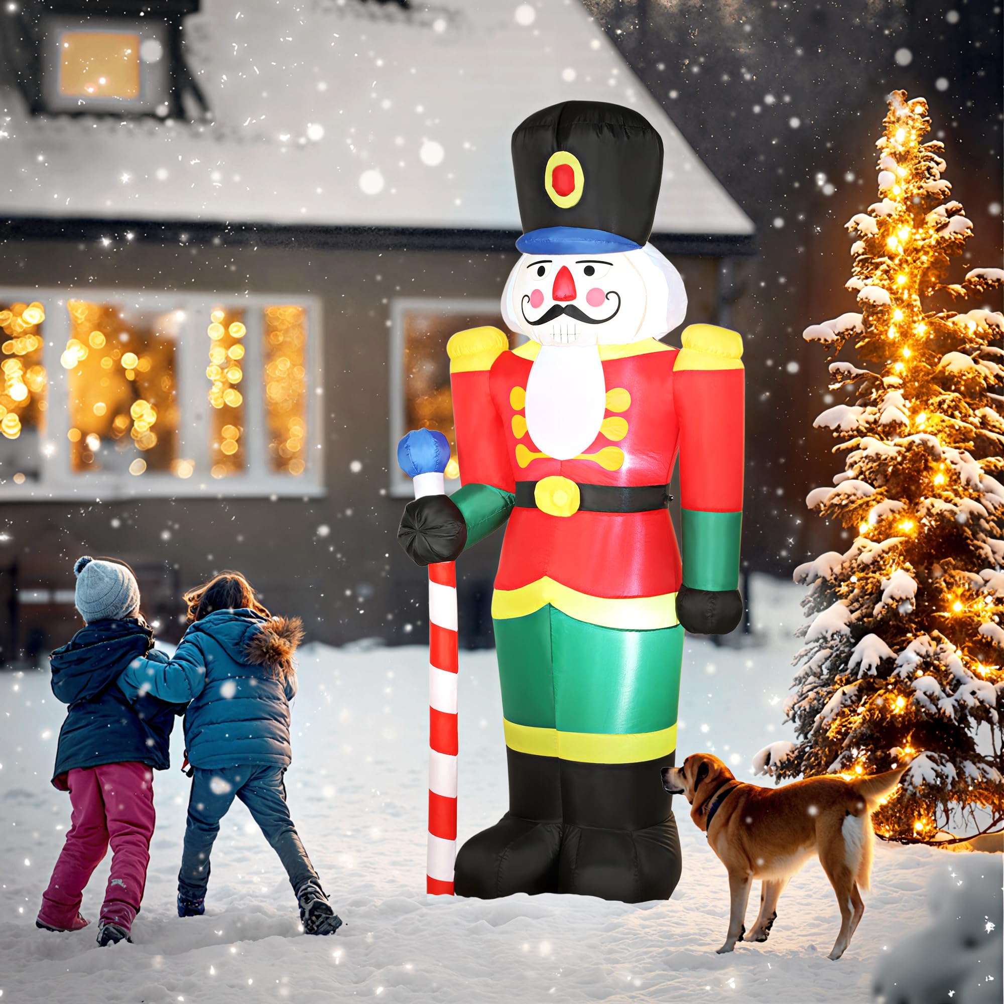 Outsunny Soldat Casse-Noisette Gonflable de Noël 245 CM avec lumières LED | Avec Sceptre, Polyester Imperméable, Déco Noël Gonflée Lumineuse, Intérieur, Extérieur