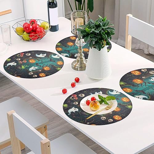Miniatura 6 de Cute Ghosts Print Round Table Placemats, Heat Resistant Non Slip Place Mat Washable for Kitchen one sizex1
