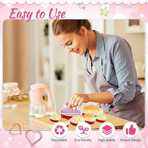 Miniatura 6 de 30 moldes para tartas en forma de corazón para el día de San Valentín con tapa, papel de aluminio, mini taza en forma de corazón, tazas para