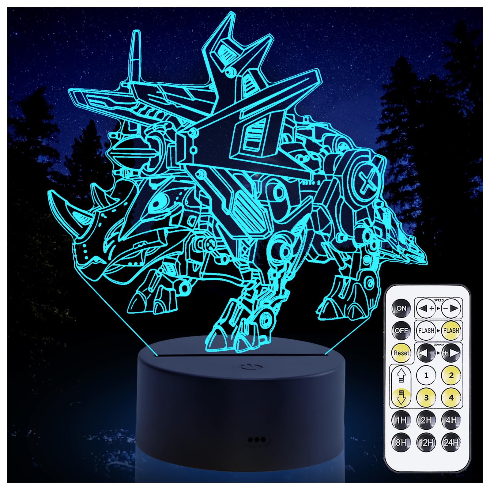 Dinosaur Night Light, 3D LED Night Lamp, Dinosaurs Themed Room Lamps, Optical Illusion Lamp with Remote Control, Perfect for Kids' Room Décor, Cool