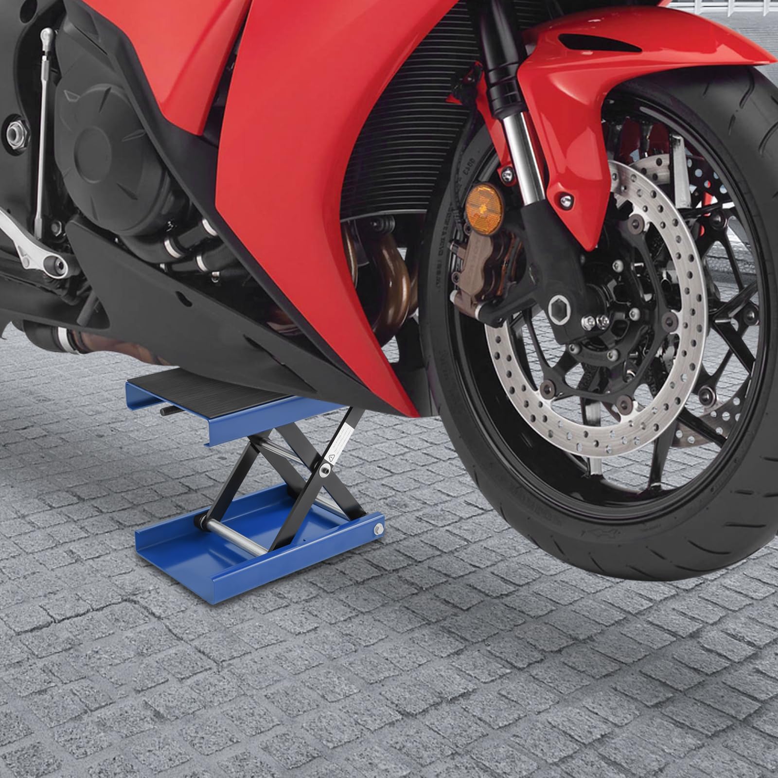 Podnośnik motocyklowy z regulacją wysokości 9,3-35 cm – nośność 500 kg, składany podnośnik motocyklowy do wymiany opon i konserwacji z antypoślizgową platformą (niebieski)