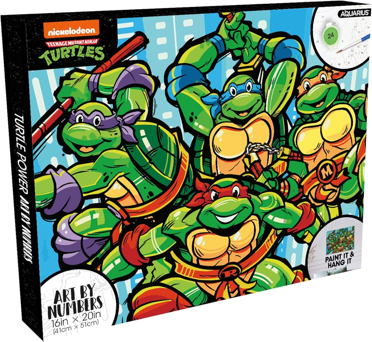 Aquarius Teenage Mutant Ninja Turtles Art by Numbers Painting Kit (16 x 20 Stretched Canvas) 24 Paints, 3 Paint Brushes, Ready to Hang, Officially Licensed TMNT Collectible - 16x20 in