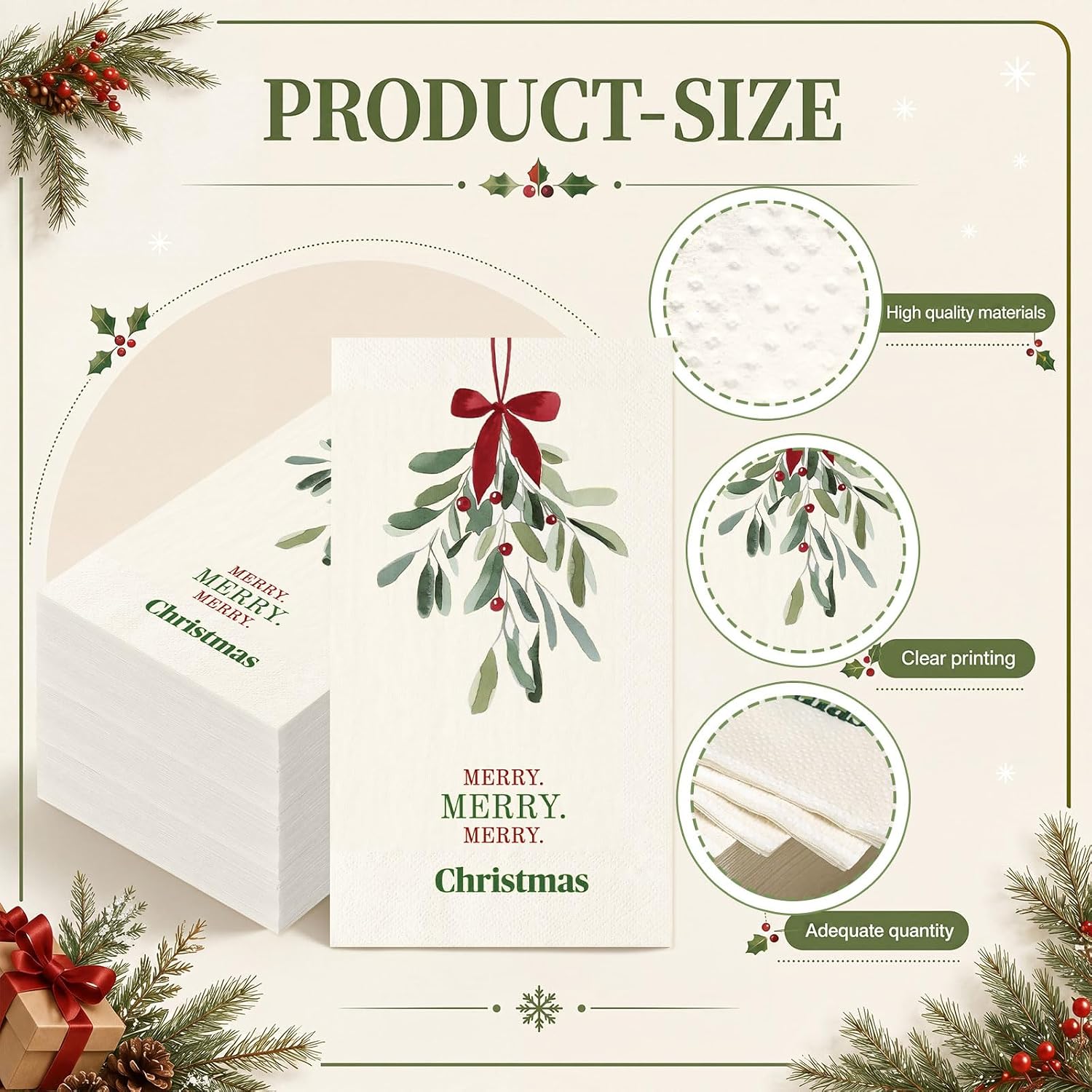 Gueevin 100 Pcs Christmas Paper Napkins, Dinner Napkins, Mistletoe image 3