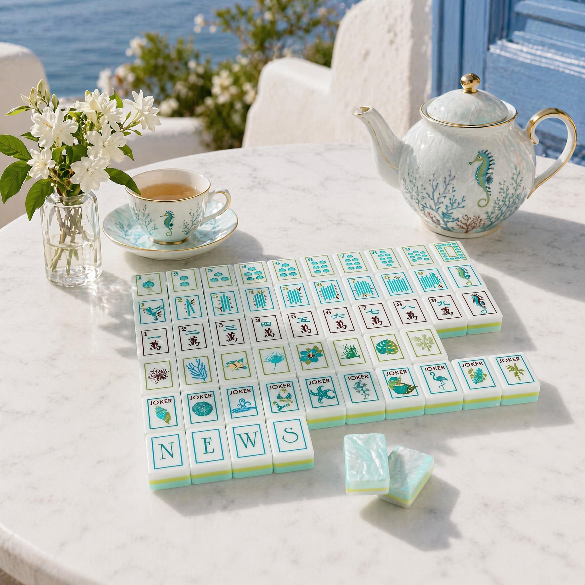 Ozean-Muschel-Themed American Mahjong Set - 160 Acryl 4-lagige Gravierte Fliesen Tragbares Reisespiel, Handarbeit, Geschenk für Fliesenliebhaber, Freunde & Paare
