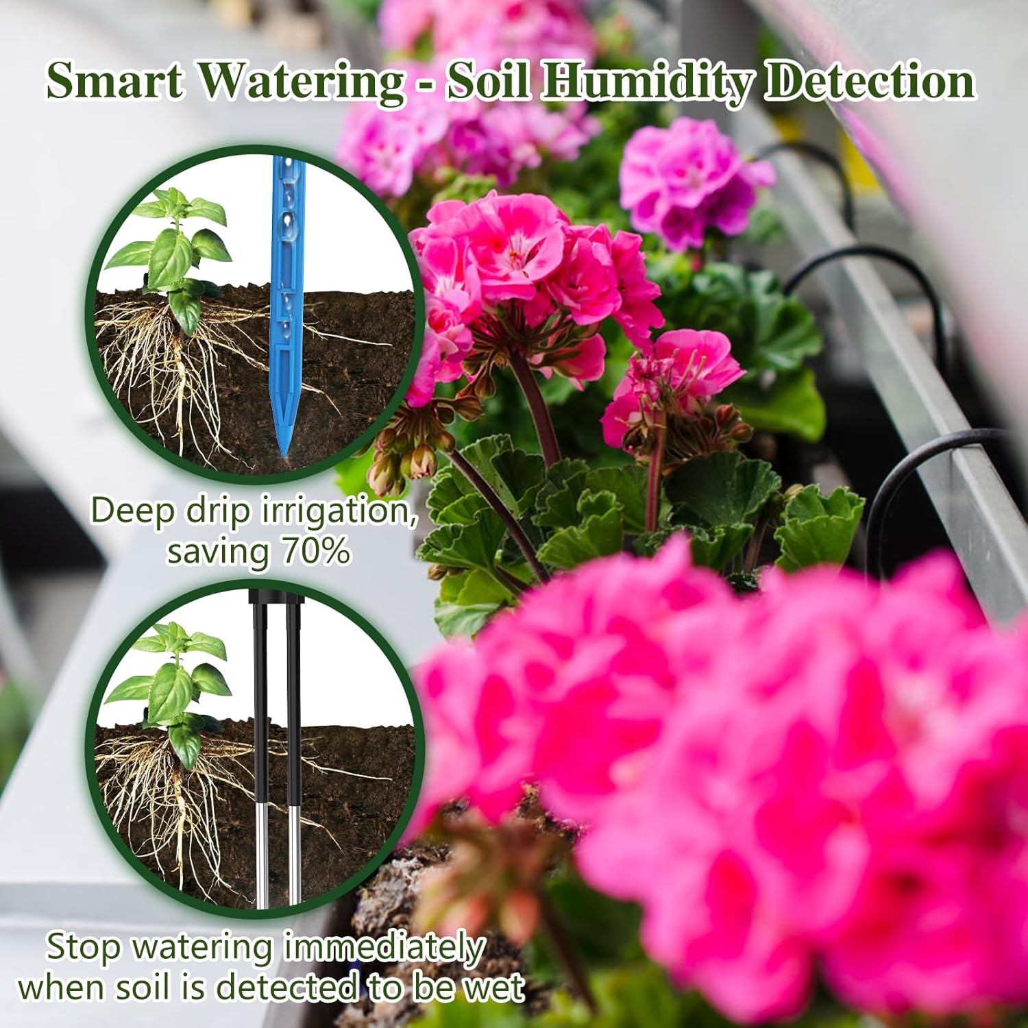 TRJZWA Solar Drip Irrigation System demonstrating soil humidity detection