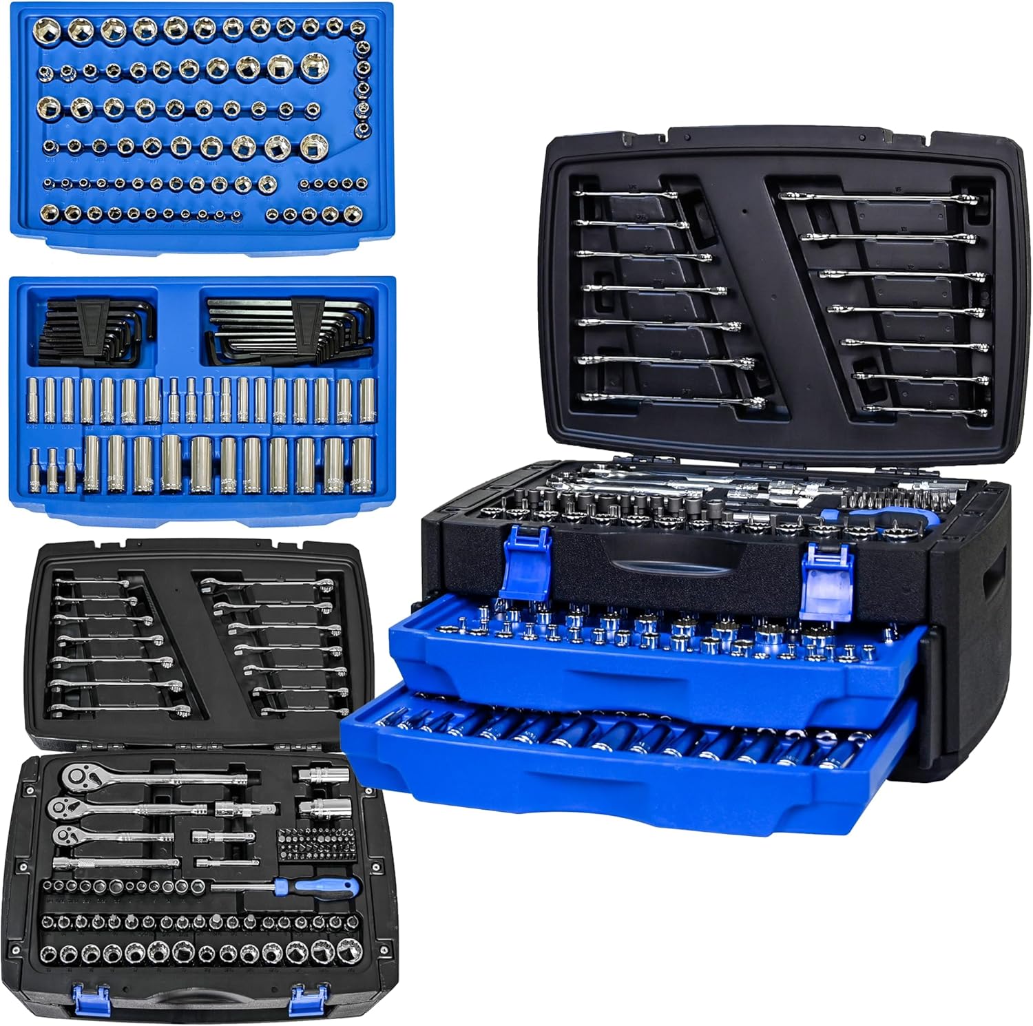 Campfun Aluminum Trolley Case - 899PCS Mechanic Tool Kit, Complete Household Hand Tool Set, Rolling Tool Box
