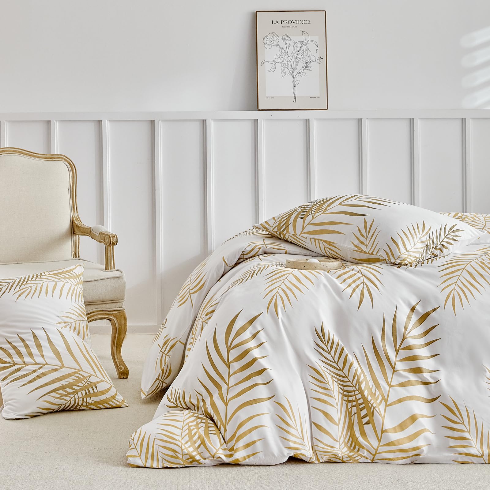 Tokokimo Double Duvet Cover Set Golden Tropical Leaves Printed Bedding Set Microfiber Double Duvet Set (1x Duvet Cover - Image 3