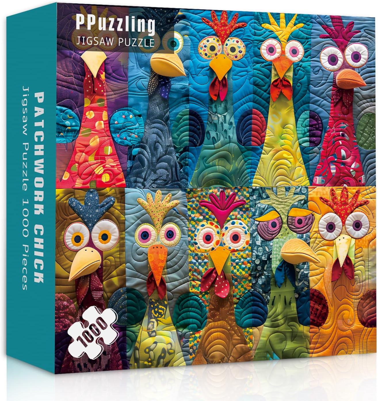 Funny Chickens Puzzles for Adults 1000 Pieces, Patchwork Rooster Jigsaw Puzzles, Colorful Cute Animal Puzzle as Home Wall Art