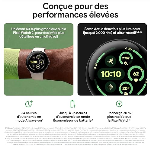 Google Pixel Watch 3 (45 mm) — Boîtier Noir Mat — Bracelet Noir Volcanique — Wi-FI - 3