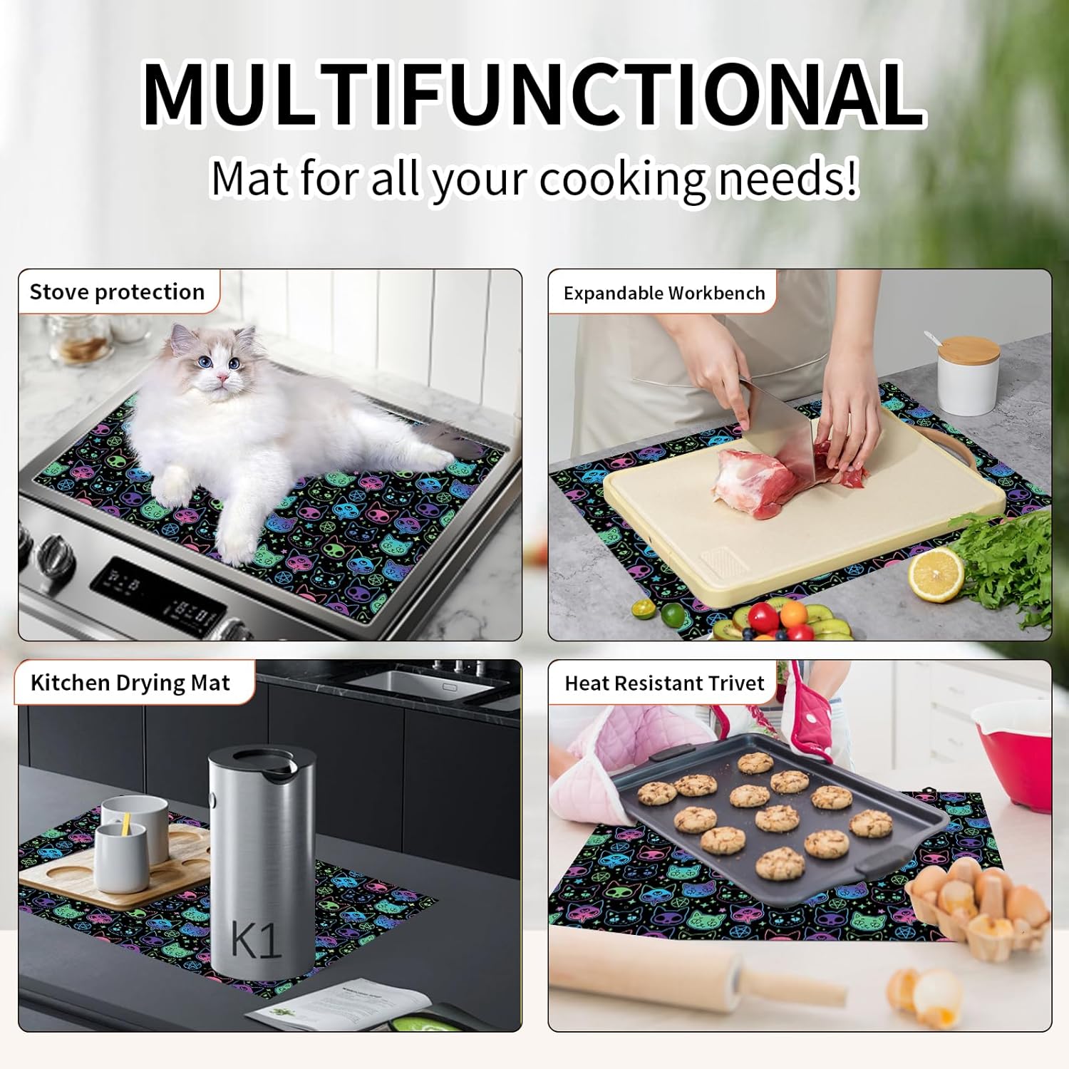 Decorative Electric Stove Top Covers, Heat Resistant Silicone Stove Cover Mat, Stove Top Protectors for Electric Flat Glass Stoves, Adds Extra Counter Space for Small Kitchens and Apartments