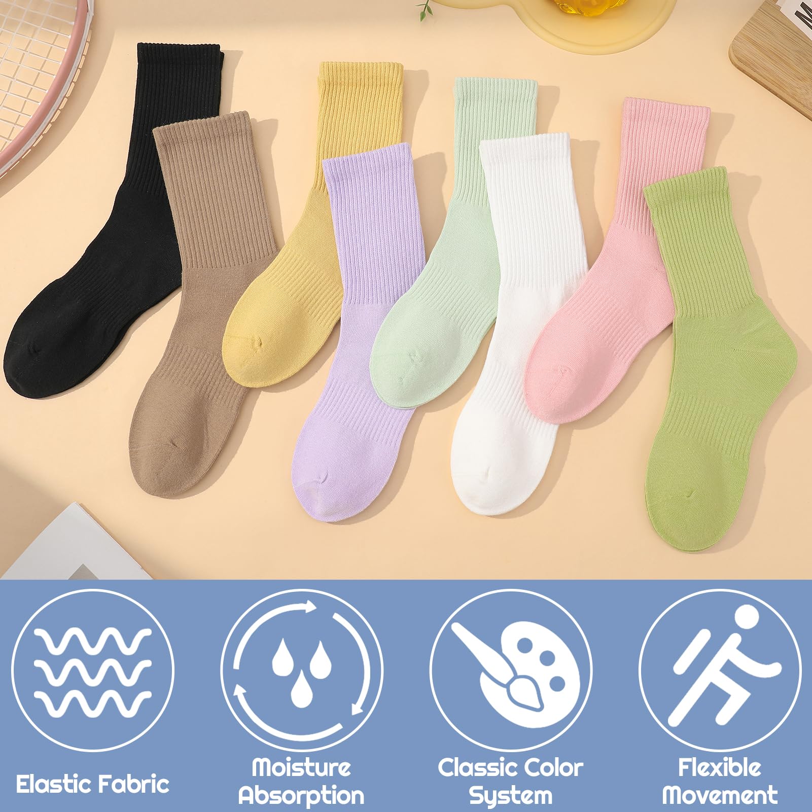 Zuimei Lot de 8 paires de chaussettes colorées pour femme - Pour le sport, la gym, les loisirs - Chaussettes décontractées - Chaussettes en coton