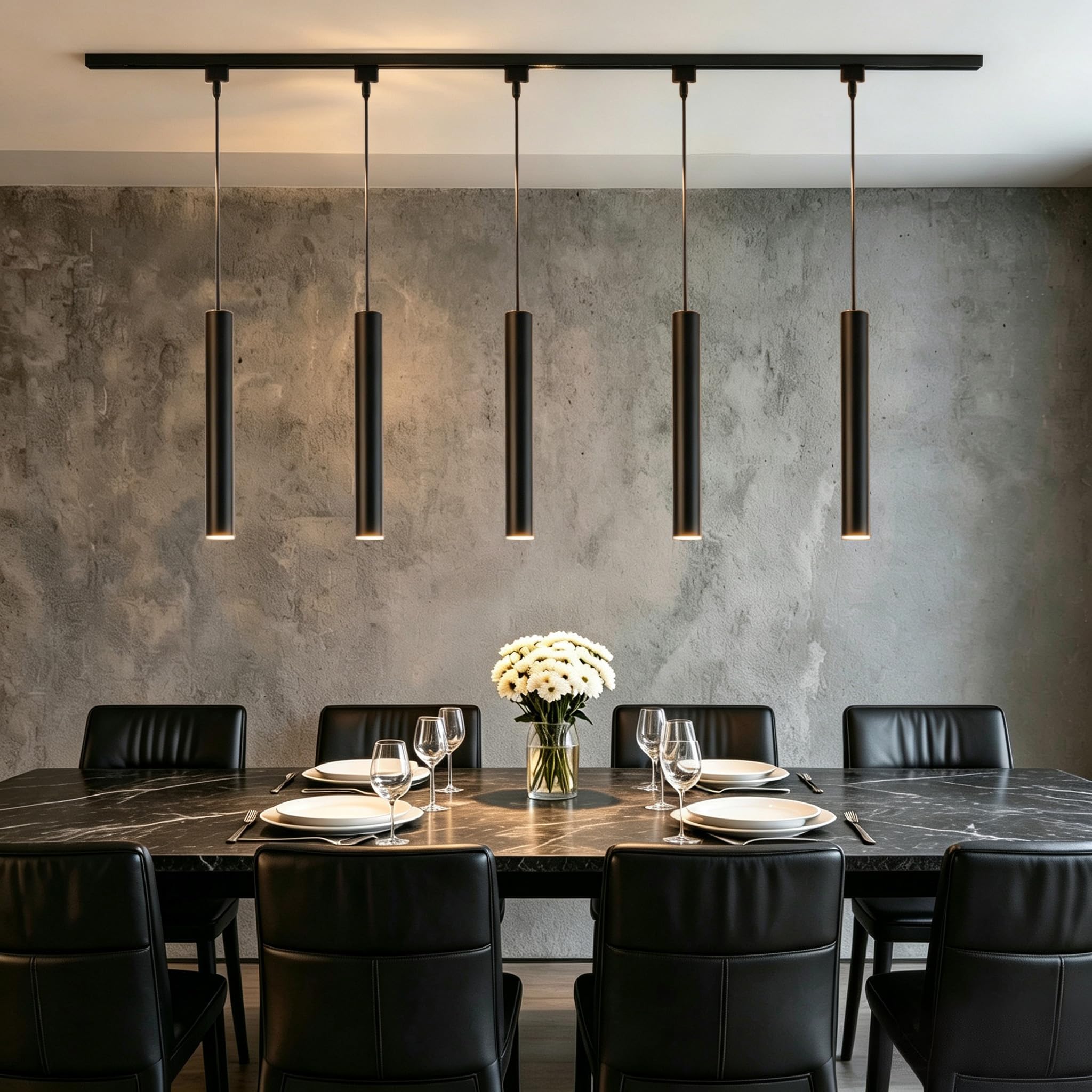 Bravsekai Kitchen Island 5 LED Black Track Pendant Kit, 230V 3CCT, 3 Pendant Lights with 3m H-Type Rails & 3 Straight Connectors, Modern Ceiling Light Fixture for Dining Room Living Room Cafe