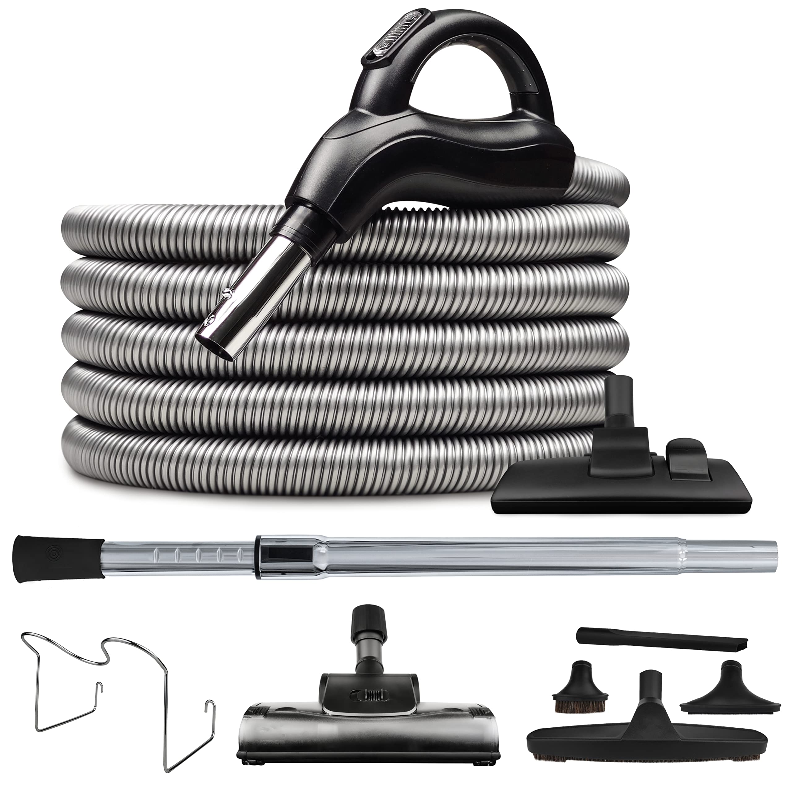 Silver Saugschlauchset Ein/Aus Griff + Stecker 360° drehend Zentralstaubsauger (9m)