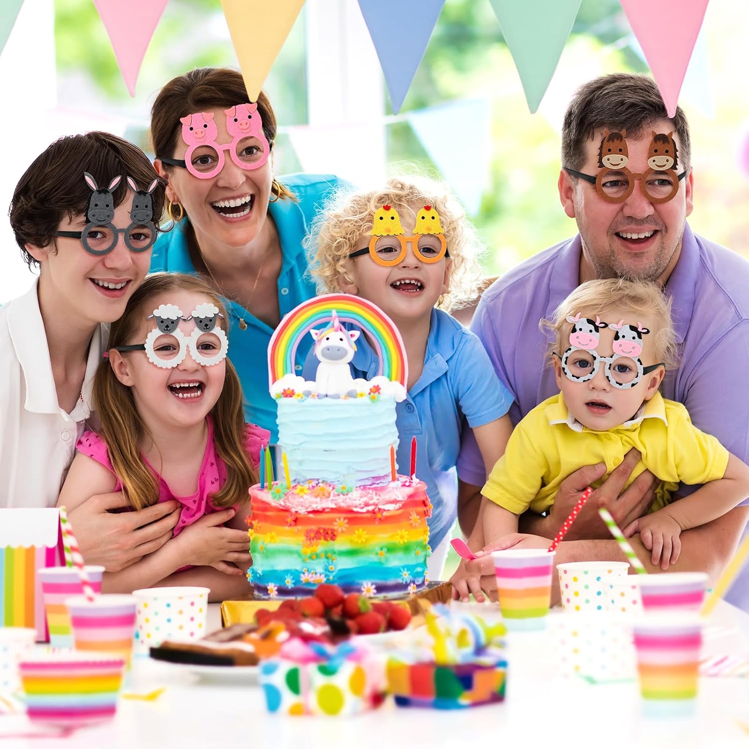 Faisichocalato 6Pcs Farm Animal Glasses Barnyard Party Favors Eyeglasses Frame Creative Funny Eyewear Costume Birthday Party Supplies