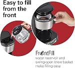 Hamilton Beach Compact 5-Cup Programmable Coffee Machine, FrontFill Water Tank, Small Filter Coffee Machine with Glass Carafe, Auto Break & Service, Space Saving Design, Black & Stainless Steel (46111) | Compact Design | Programmable Clock | Glass Carafe
