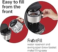 Vista 3 de Hamilton Beach Cafetera de goteo de 5 tazas con cesta de llenado frontal fácil, diseño compacto, reloj programable, jarra de vidrio, pausa