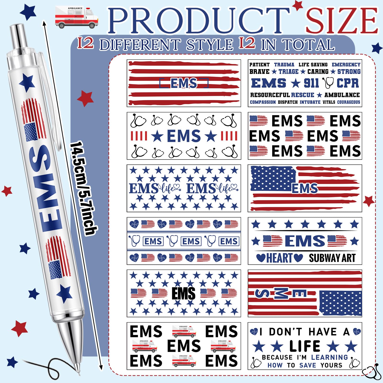 Motipuns 12 Pcs Emergency Medical Services Week Appreciation Gift EMS Gifts Pen for Women Paramedics Ballpoint Pens EMT First Responders Party Favor for Doctor EMS Nurse Graduation Office Accessories