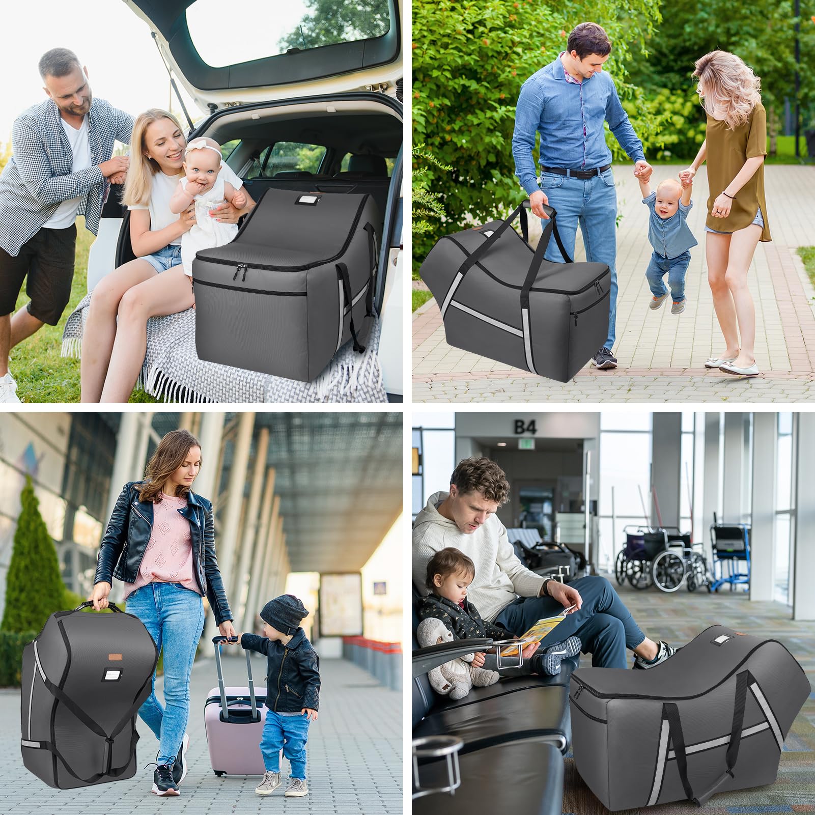 Sac de voyage pour siège auto pour bébé compatible avec tous les sièges et bases Nuna Pipa, Chicco KeyFit 30 et Base, sacs de siège de voiture rembourrés pour voyage en avion, sac à vérification de