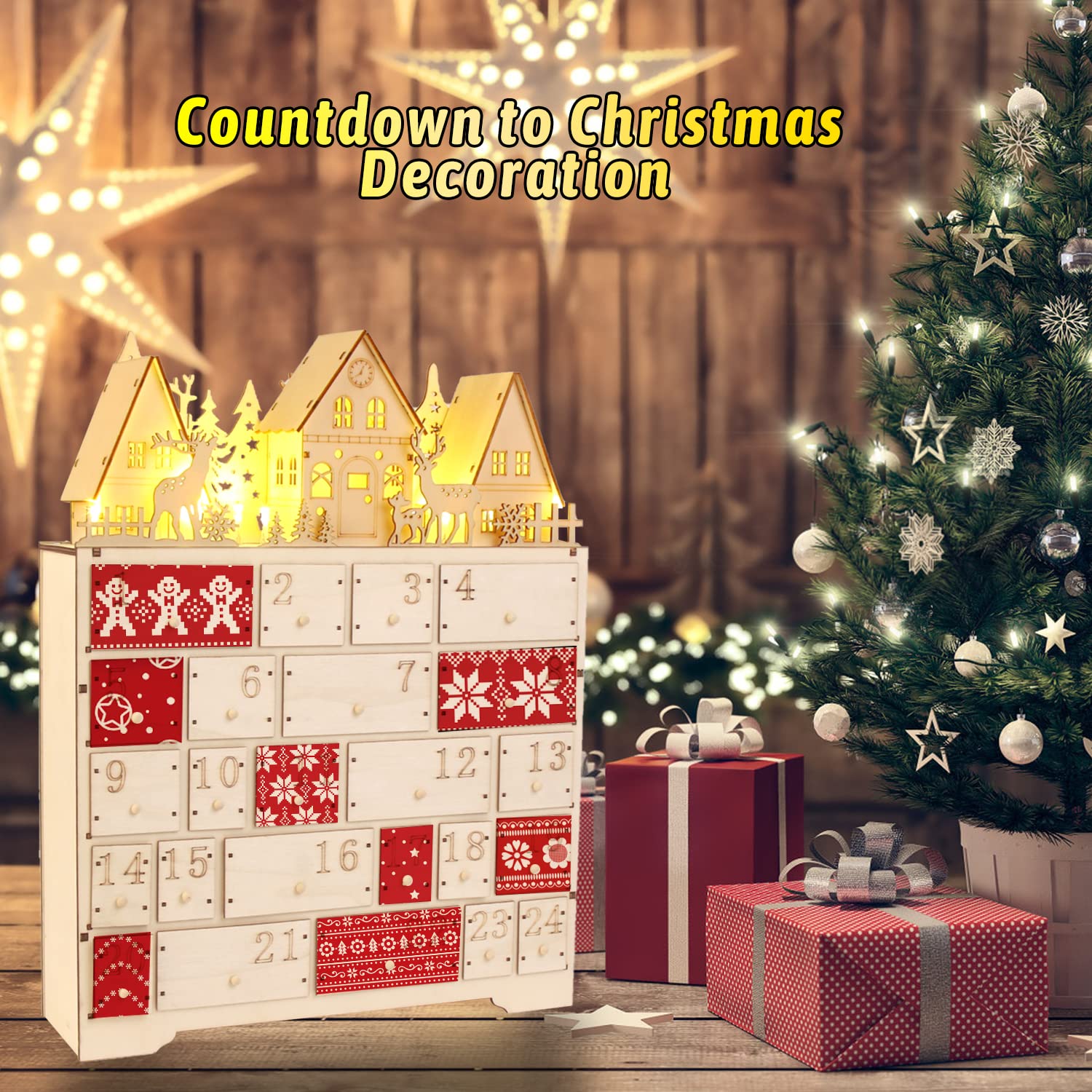 CCINEE Christmas Wooden Advent Calendar with 24 Storage Drawers ...