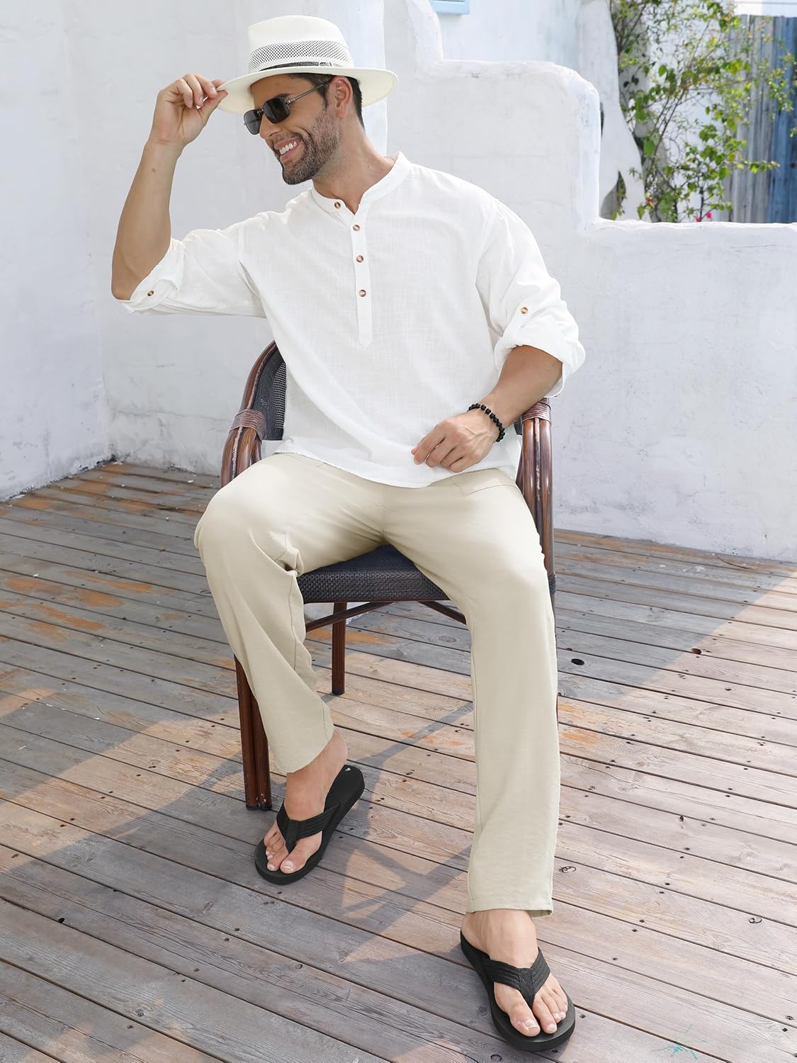 Tall Mens Casual Linen Pants 31/33/35/37 Inseam Beach Slacks Summer Long Drawstring Straight Leg Relaxed Fit - Image 9